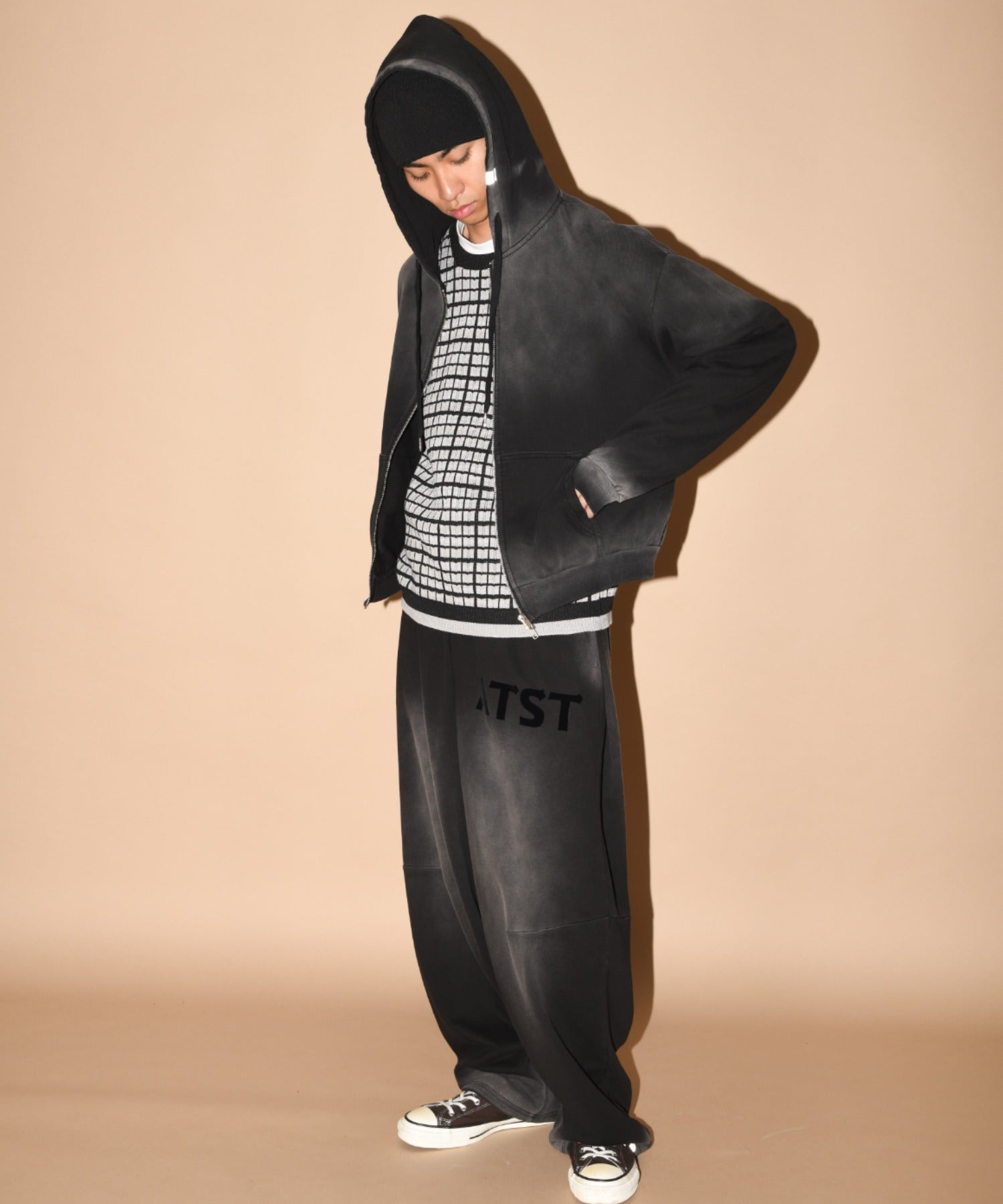 Sun faded Zip-Hoodie Sweat - black