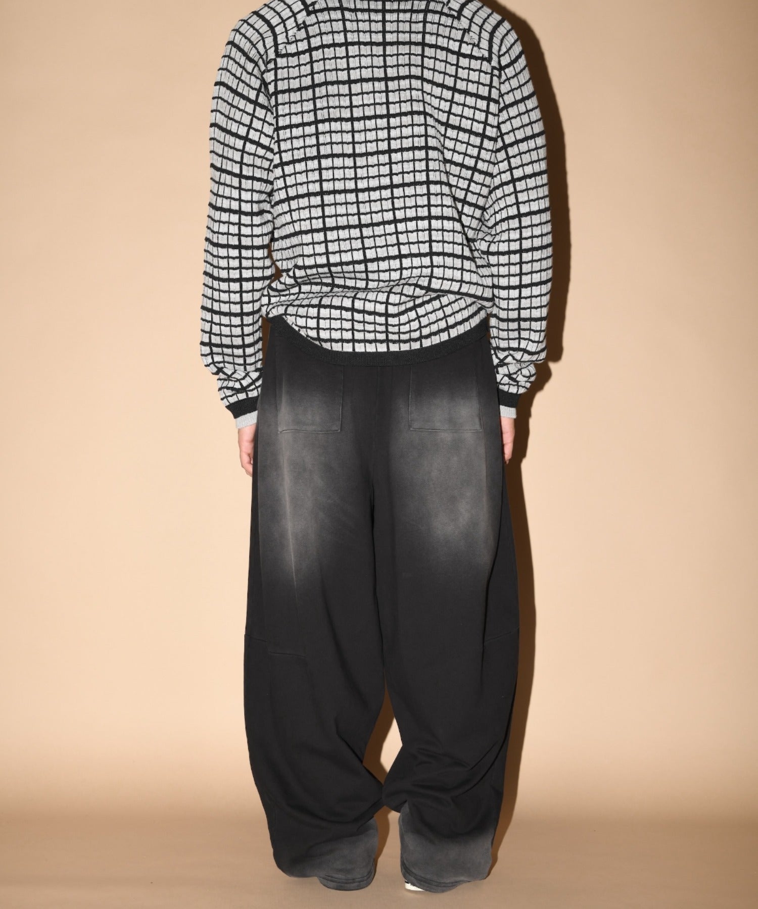 Sun faded Flocky print Sweat Side-tuck Wide Pants - black