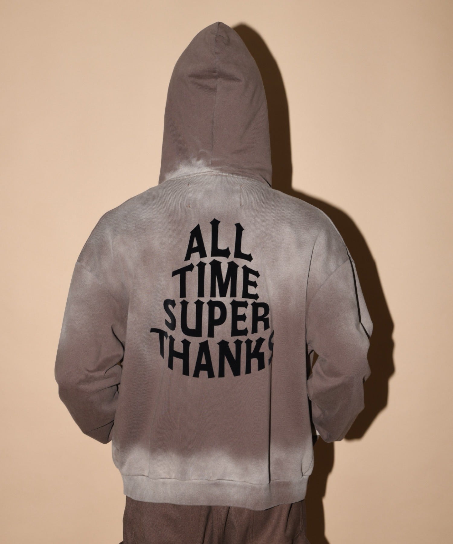 Sun faded Flocky print Zip-Hoodie Sweat - brown