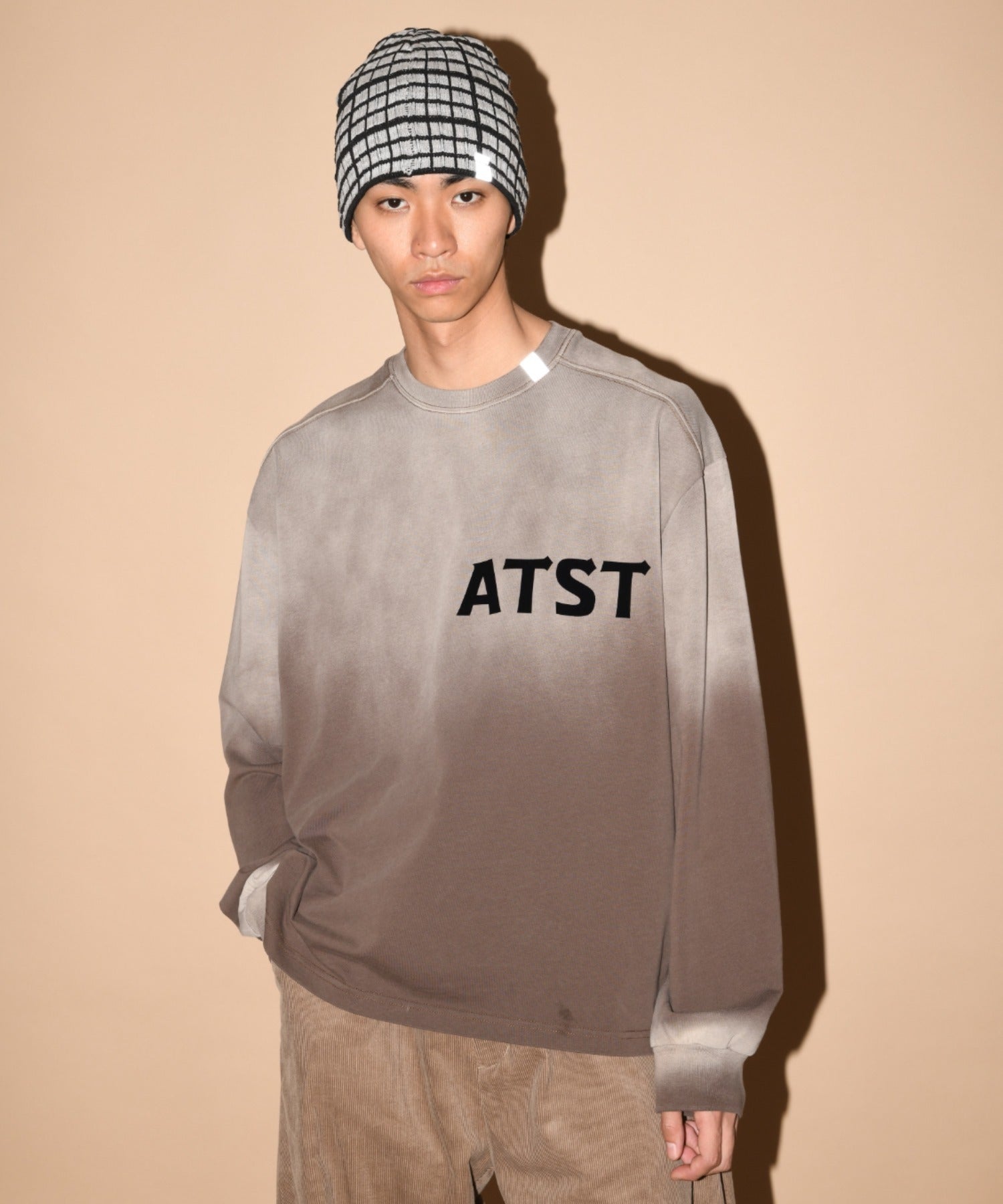 Sun faded Flocky print Sweat L/S T-shirt - brown