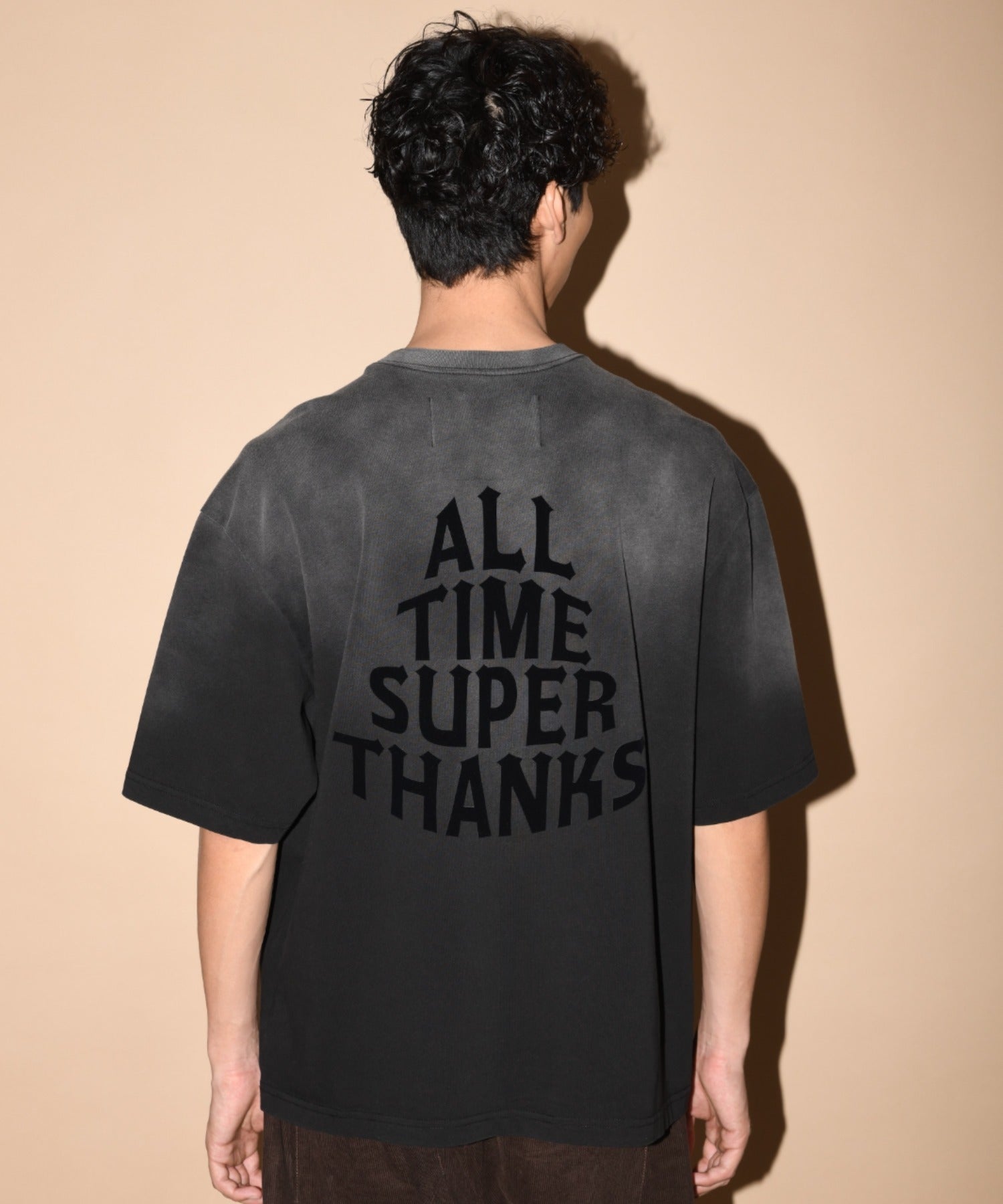 Sun faded Flocky print Sweat S/S T-shirt - black