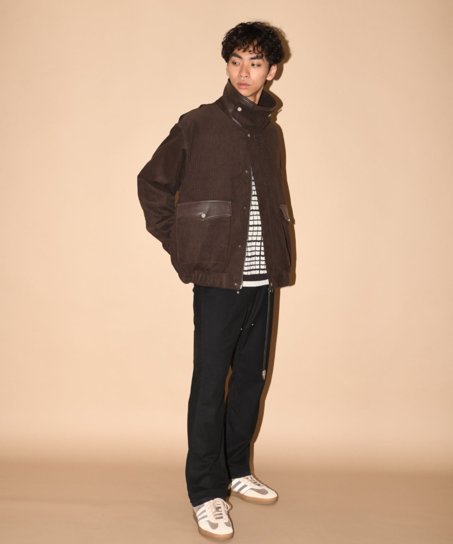 Layered hem Double knee Pants - black