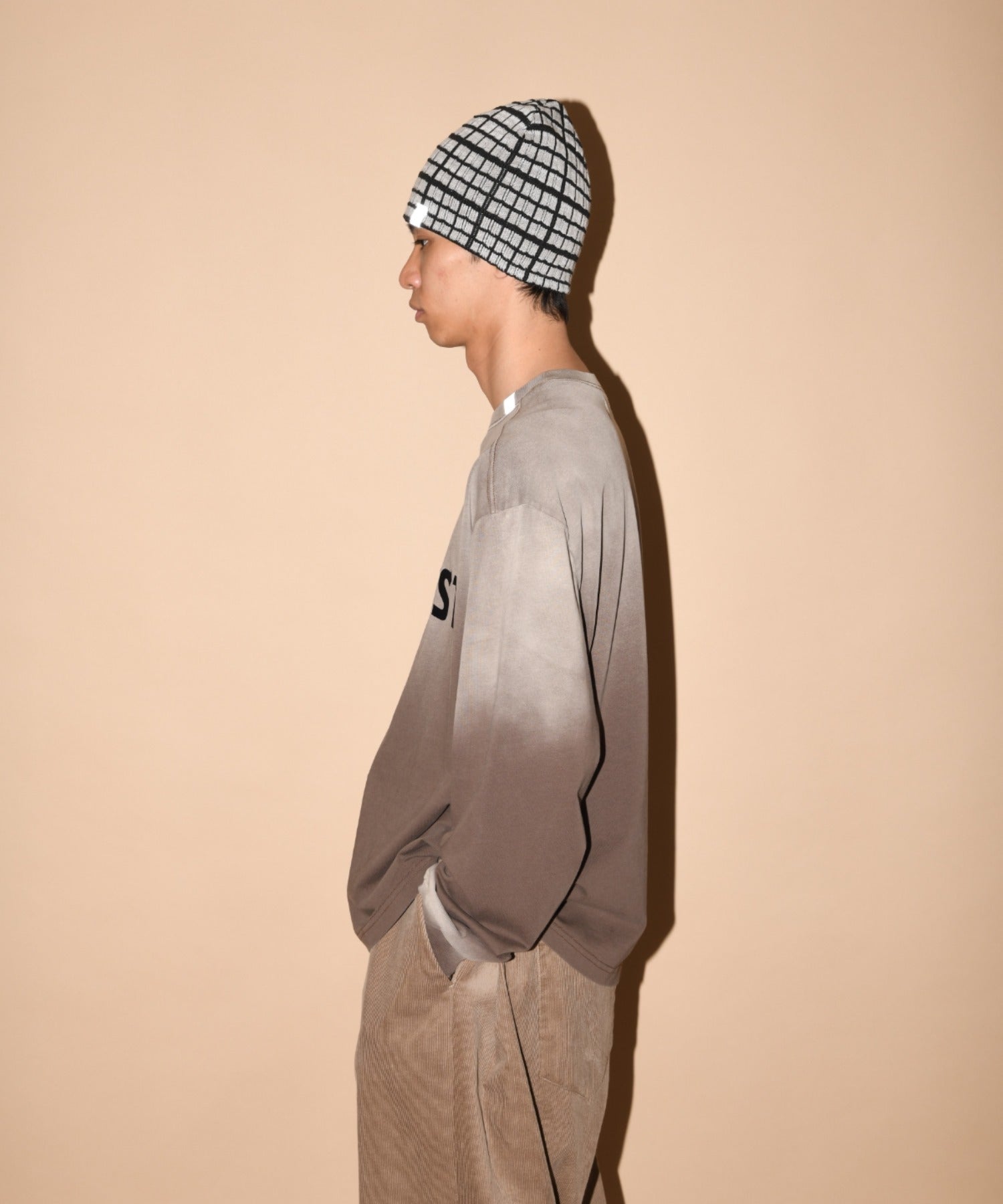 Sun faded Flocky print Sweat L/S T-shirt - brown