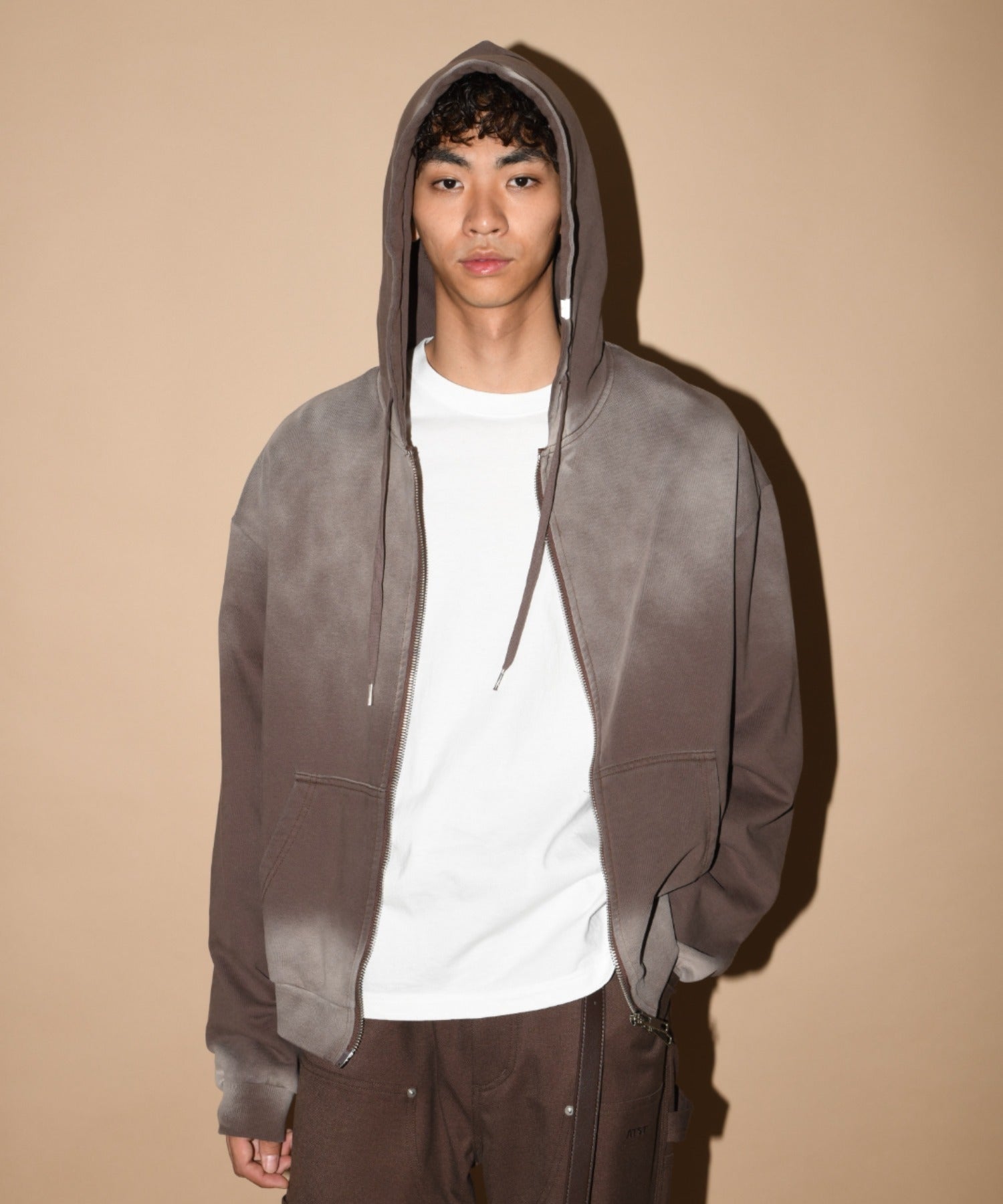 Sun faded Zip-Hoodie Sweat - brown
