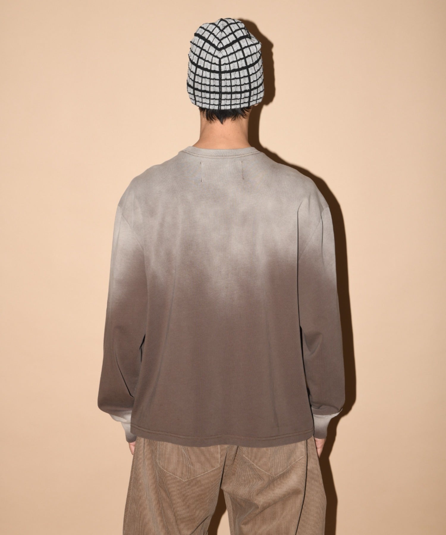 Sun faded Flocky print Sweat L/S T-shirt - brown