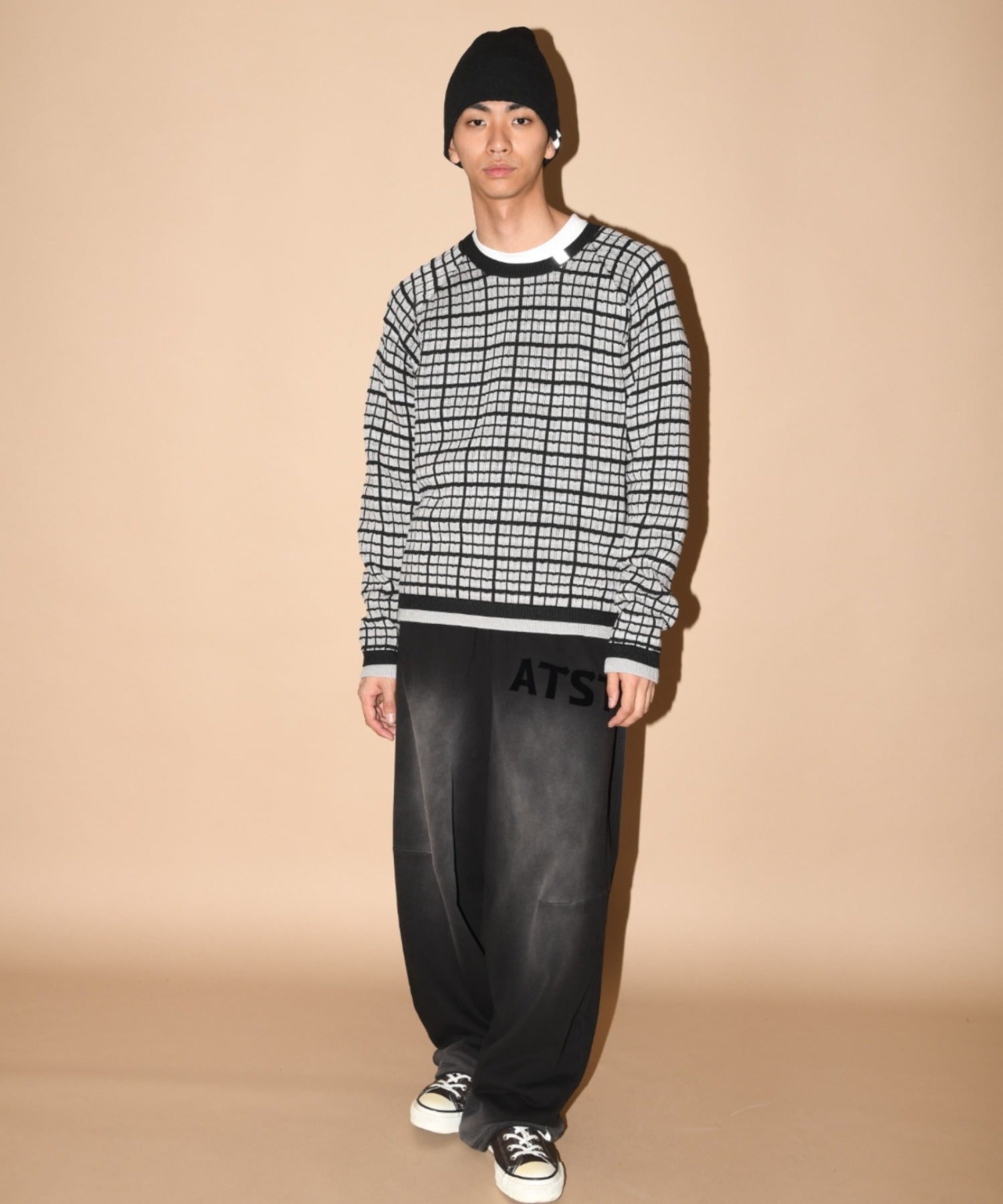 Graph check Knit Crew-neck - black/black