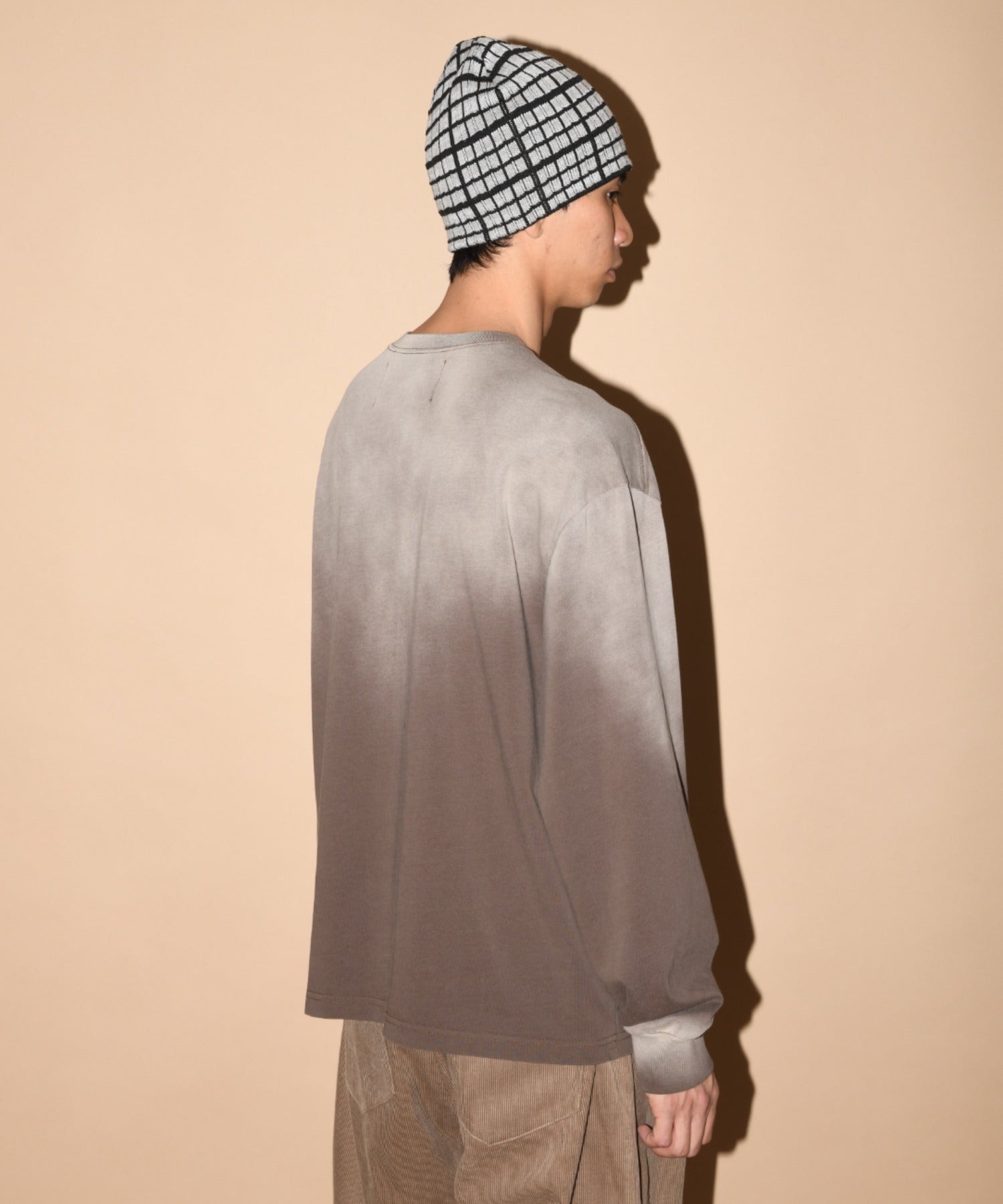 Sun faded Flocky print Sweat L/S T-shirt - brown