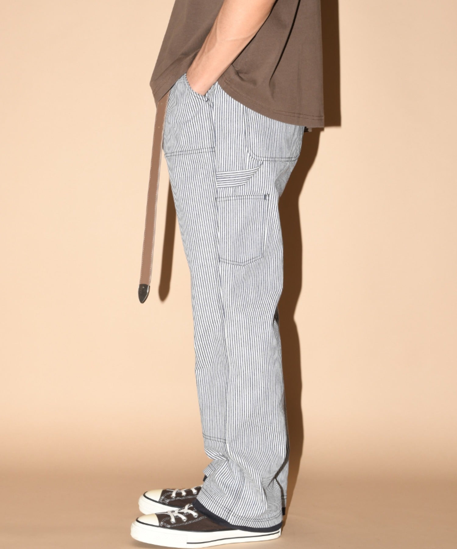 Layered hem Double knee Pants - black