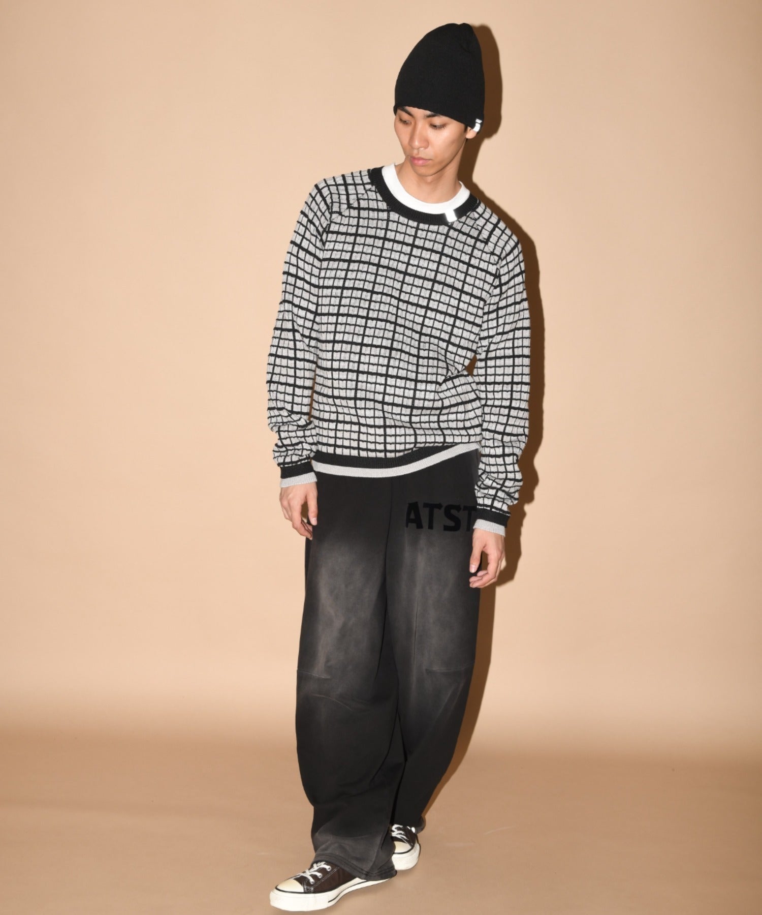 Graph check Knit Crew-neck - black/black