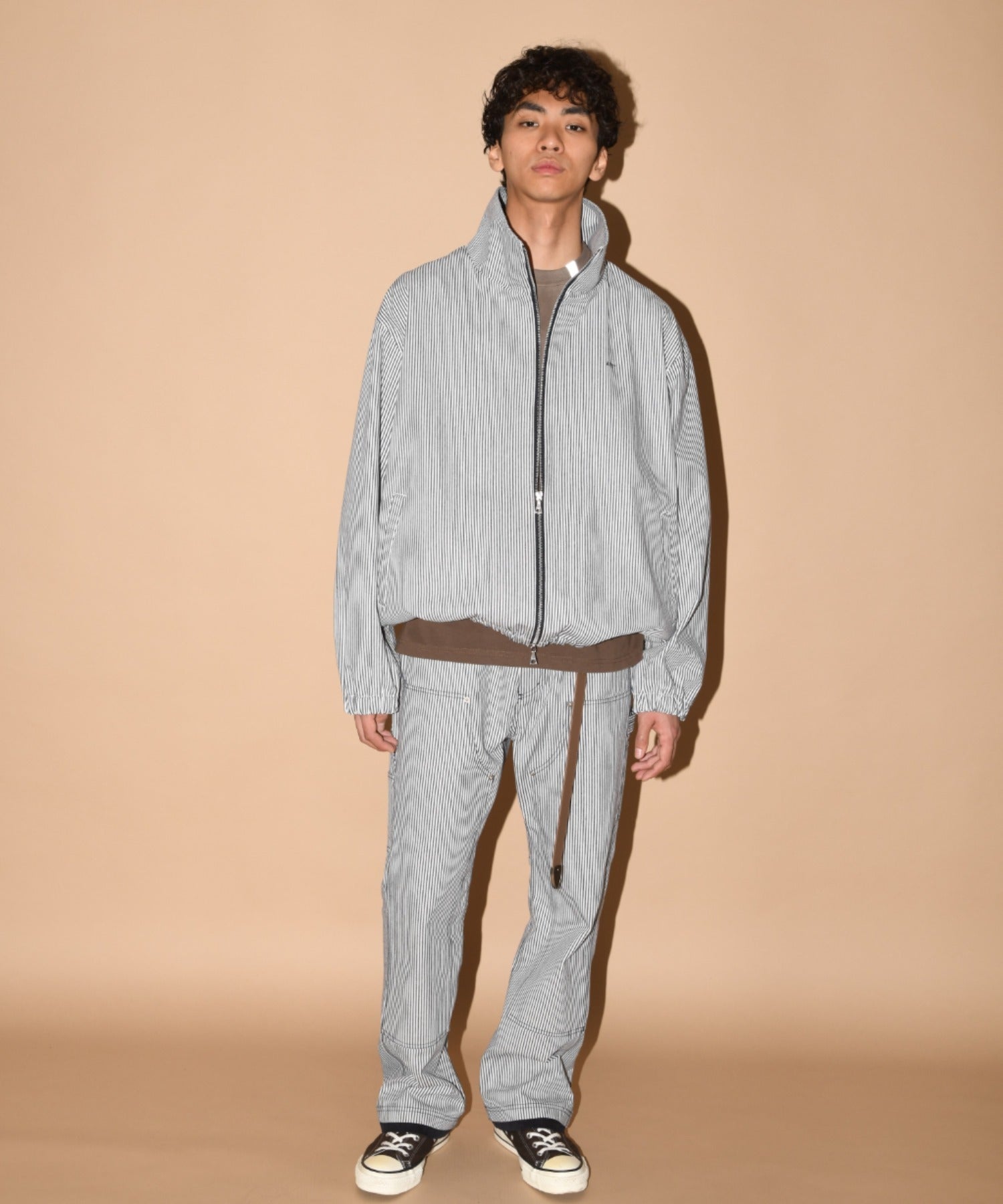 Layered hem Double knee Pants - brown