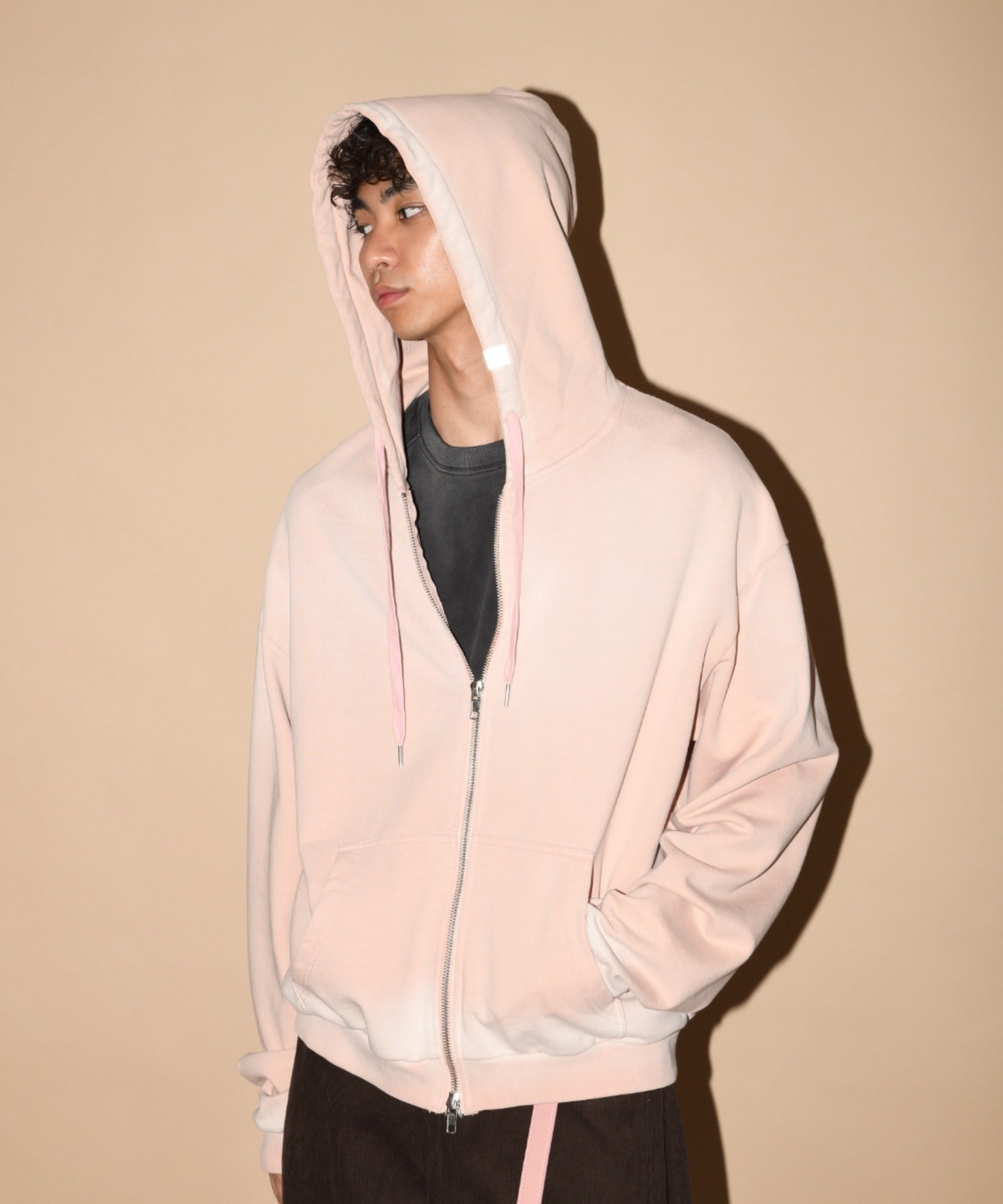 Sun faded Flocky print Zip-Hoodie Sweat - pink