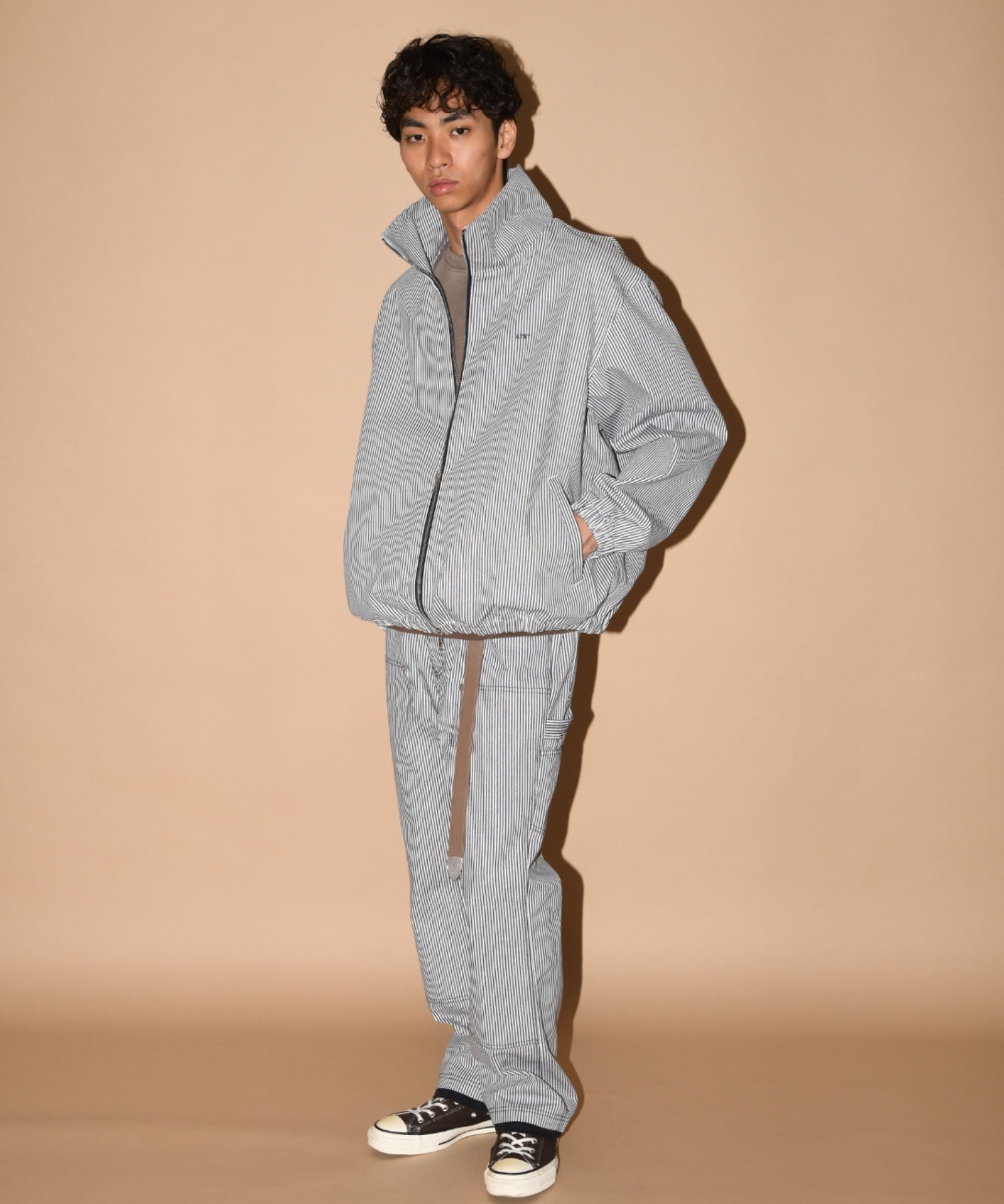 Layered hem Double knee Pants - brown