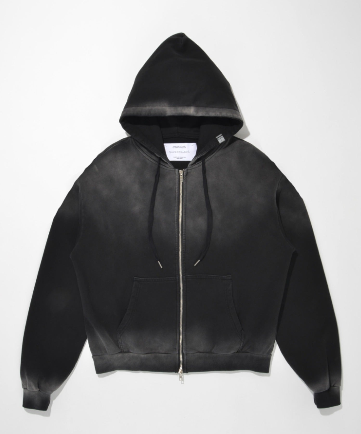 Sun faded Flocky print Zip-Hoodie Sweat - black