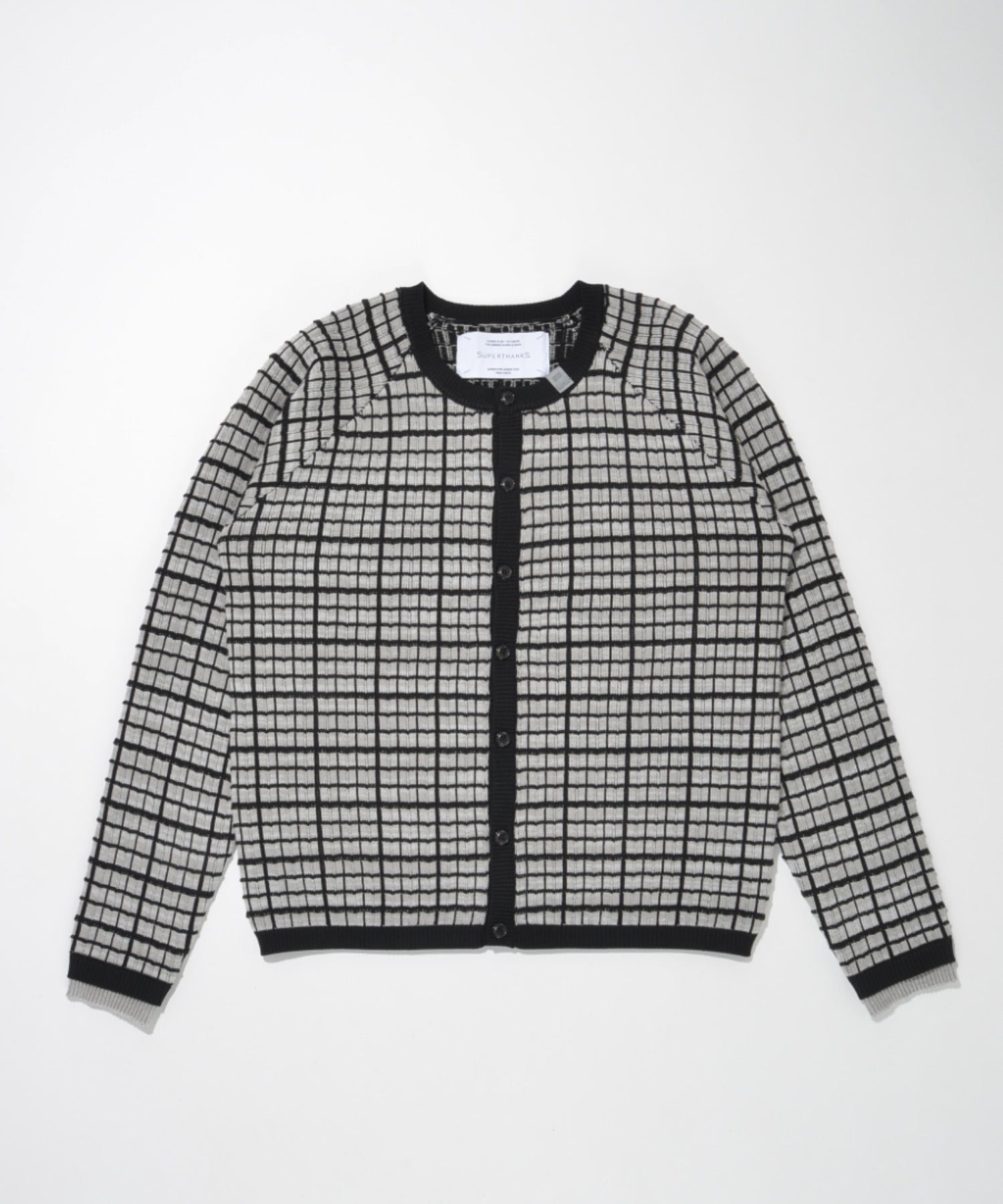 Graph check Knit Cardigan - cream/brown
