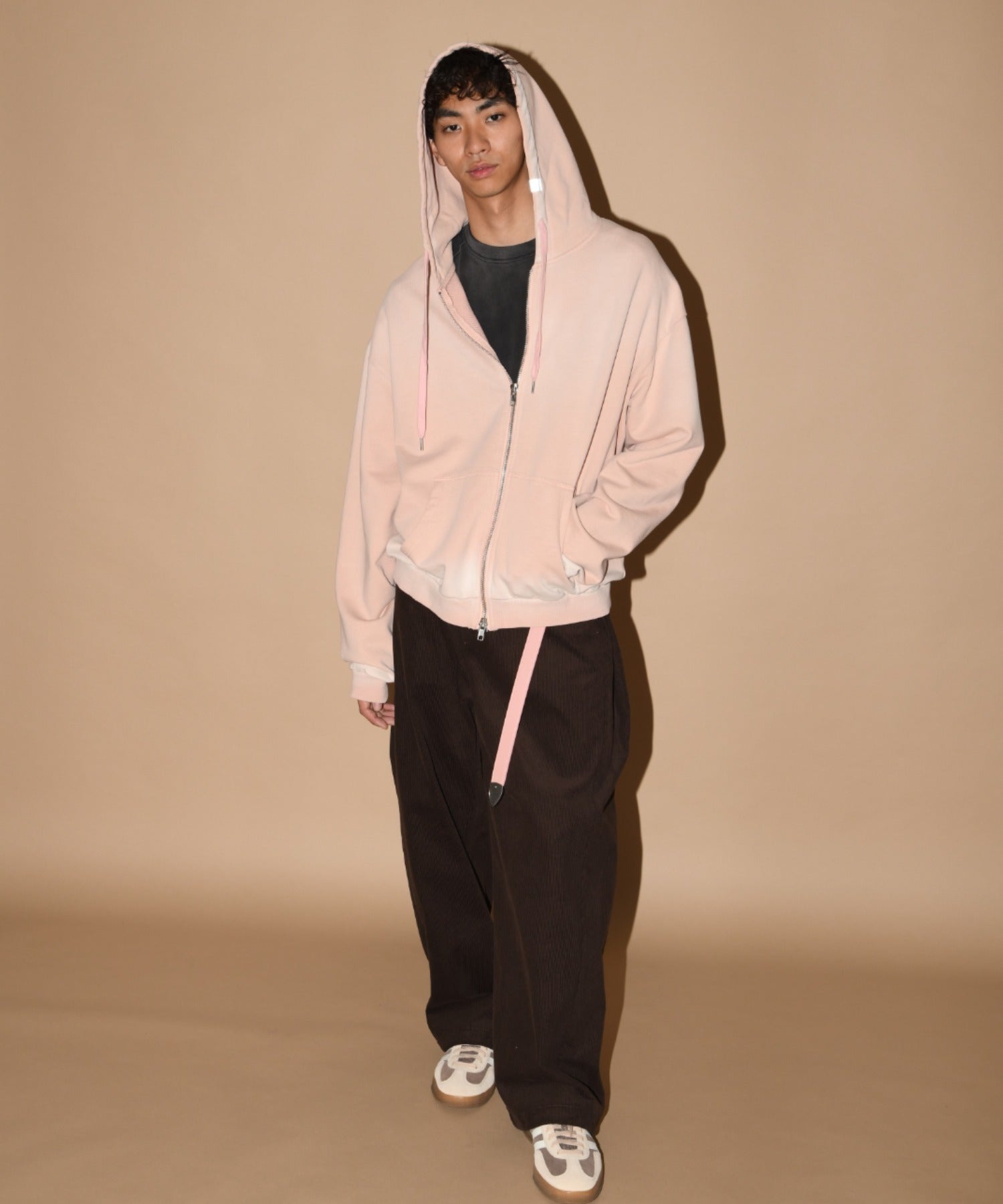 Sun faded Flocky print Zip-Hoodie Sweat - pink