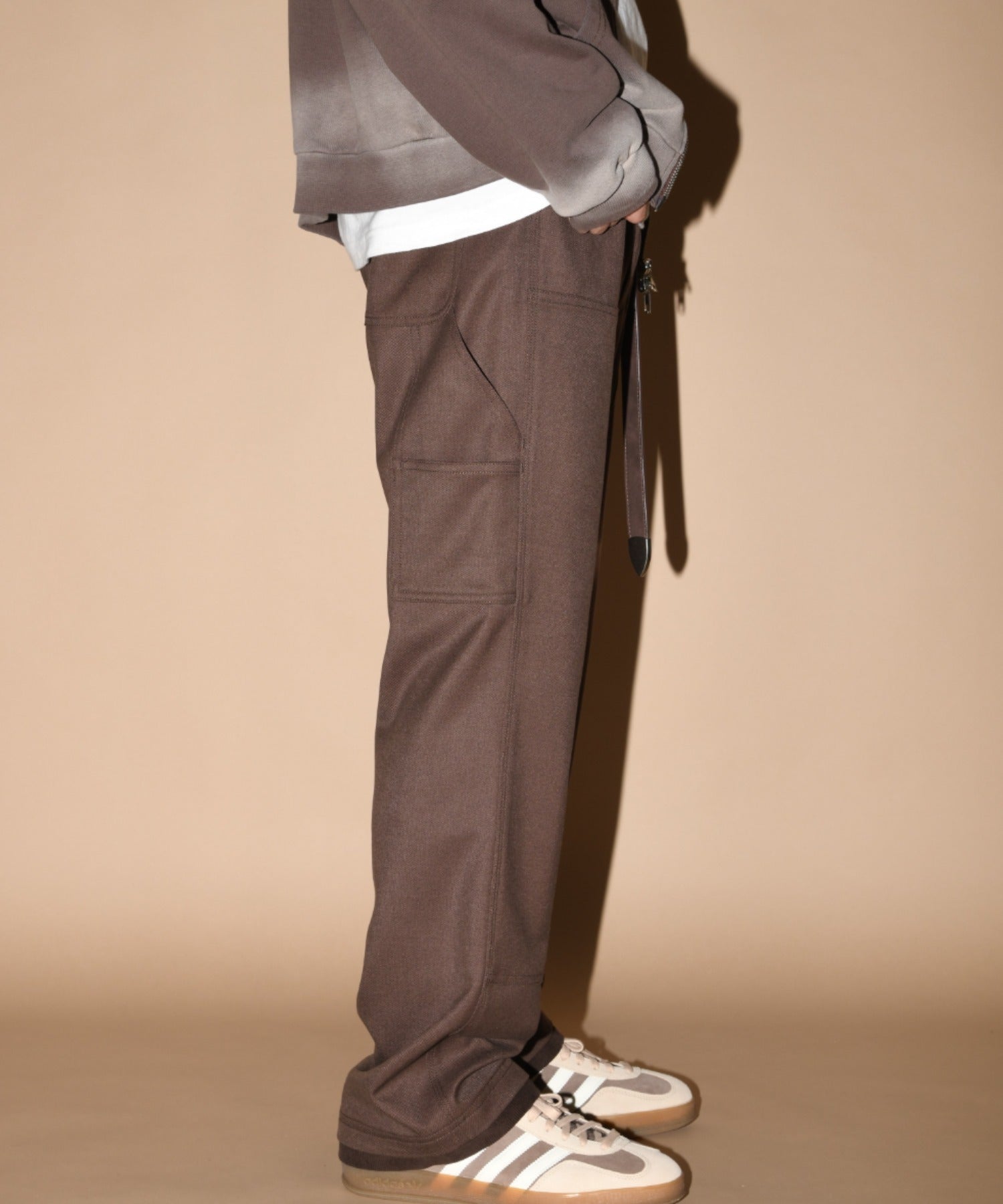 Layered hem Double knee Pants - brown