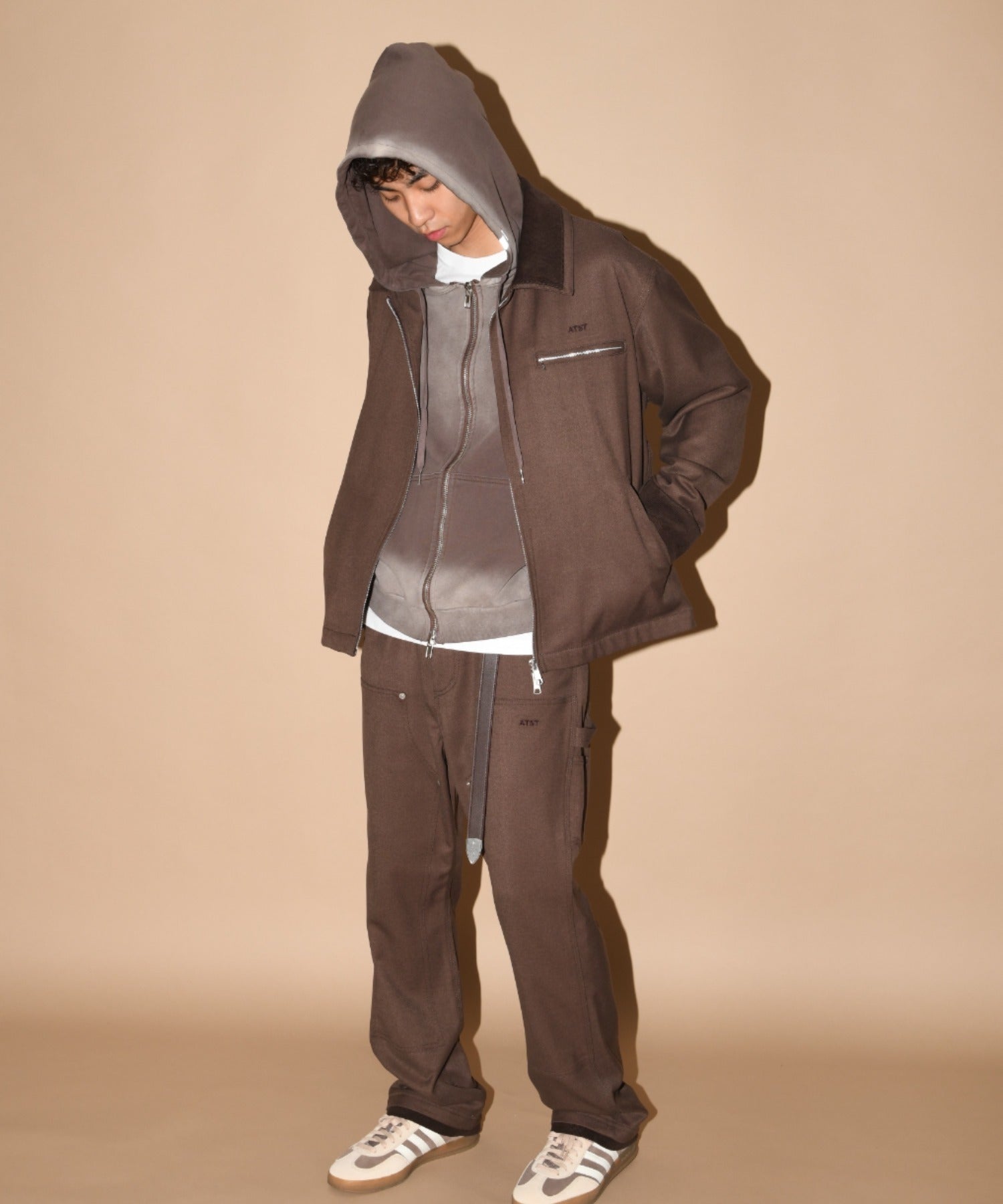 Layered hem Double knee Pants - brown