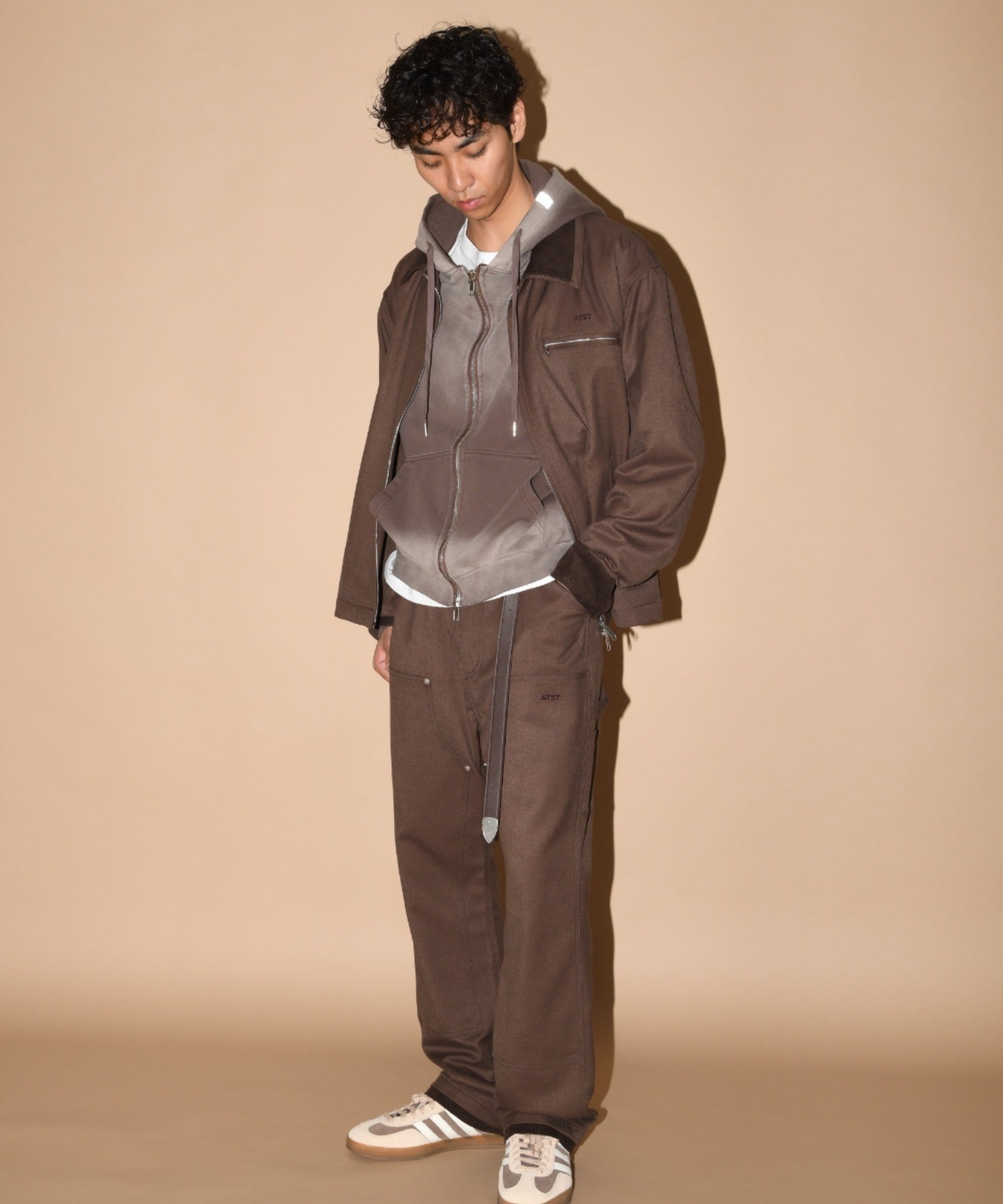 Layered hem Double knee Pants - brown