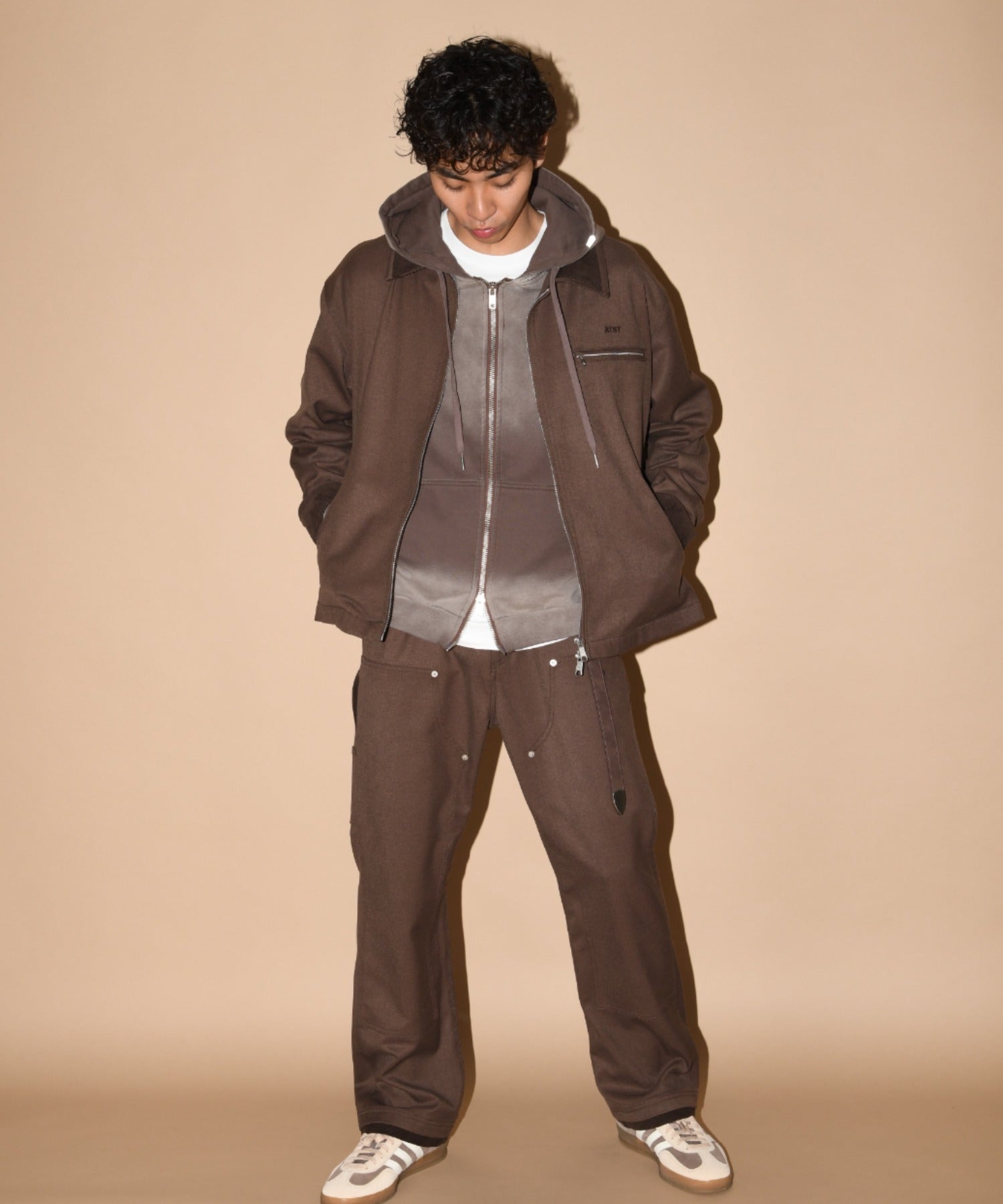 Layered hem Double knee Pants - brown