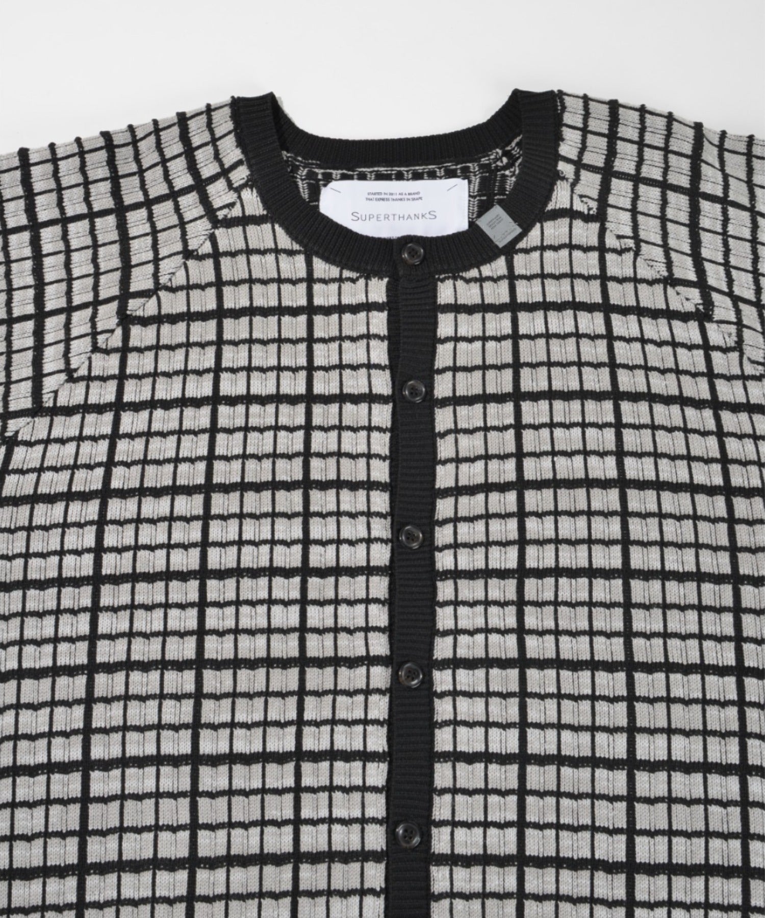 Graph check Knit Cardigan - cream/brown