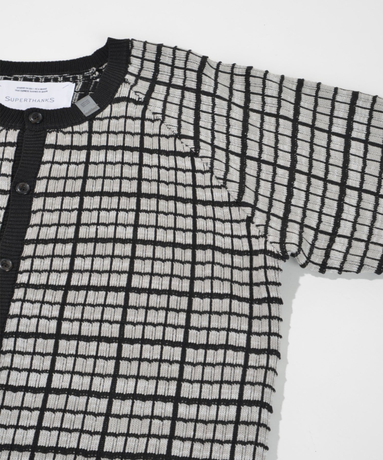 Graph check Knit Cardigan - cream/brown