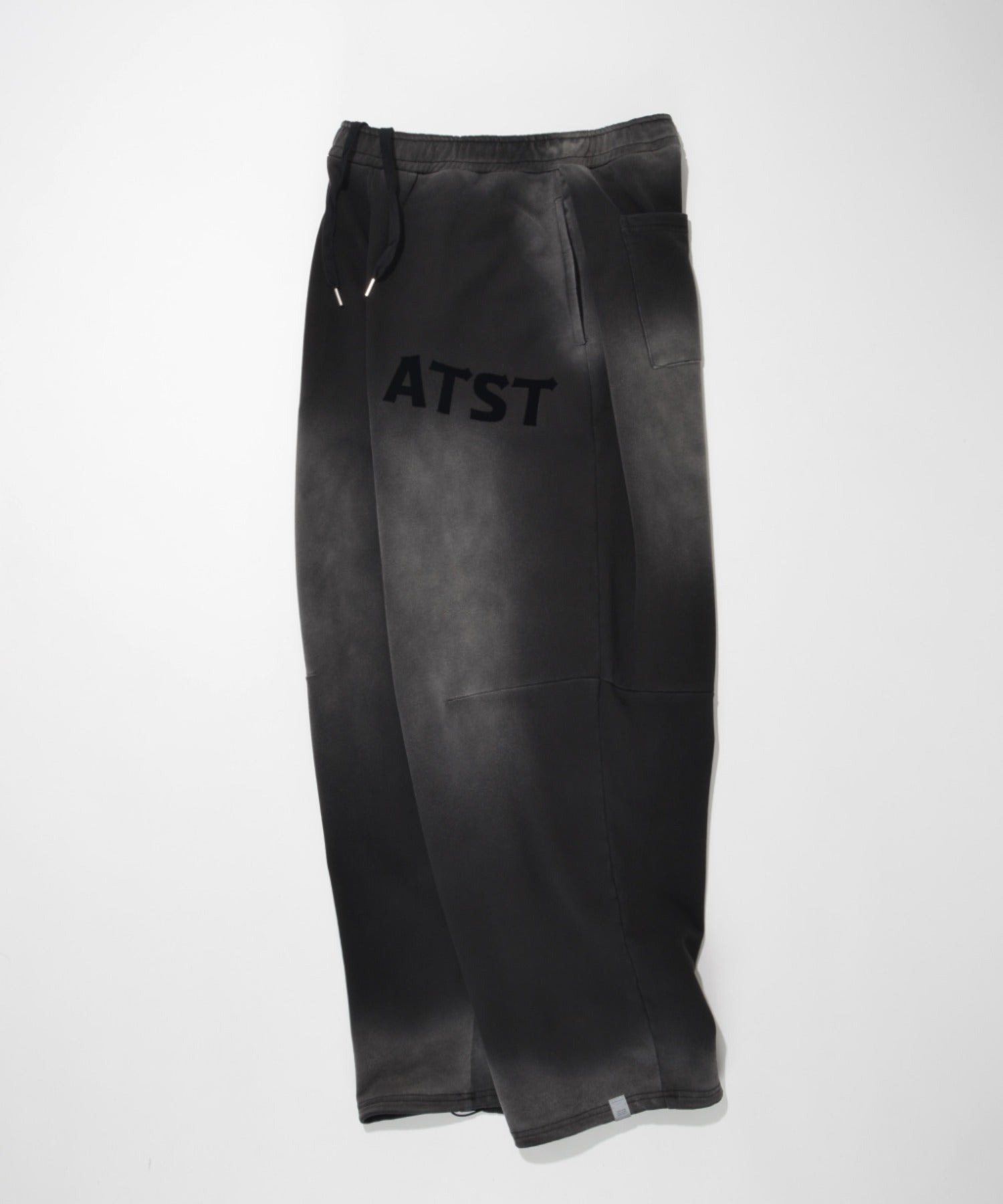 Sun faded Flocky print Sweat Side-tuck Wide Pants - black