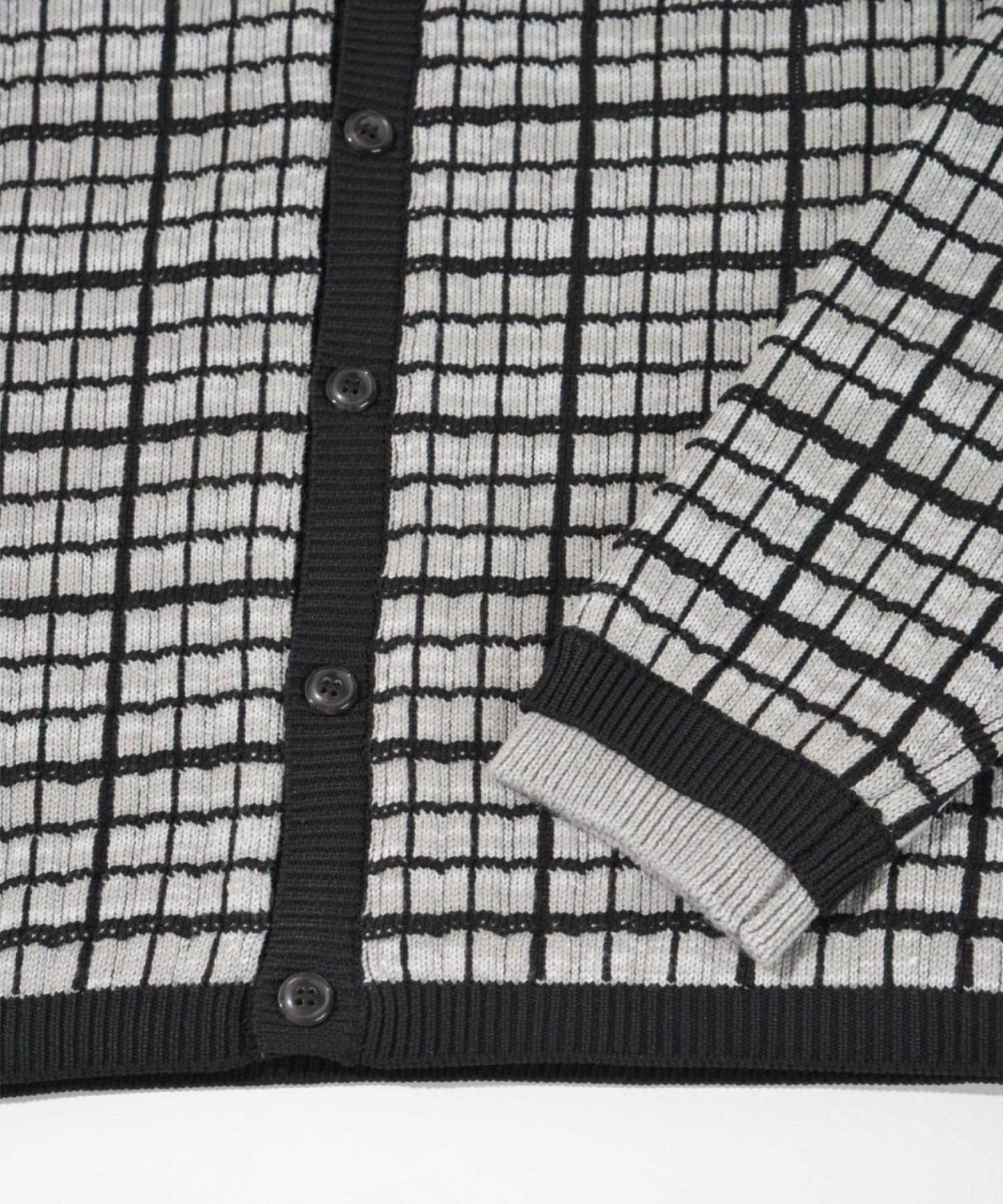 Graph check Knit Cardigan - cream/brown