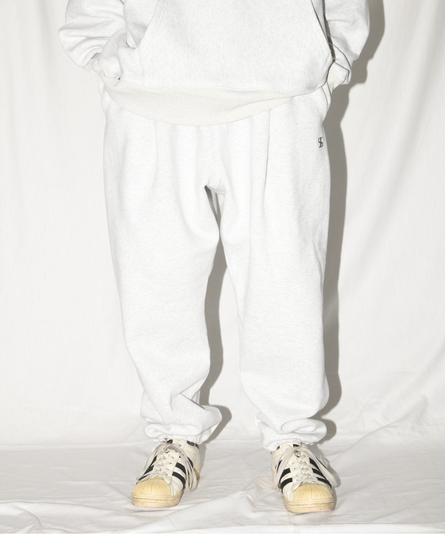 無地ワンポイント裏起毛スウェットパンツ/Wide sweat trousers - navy