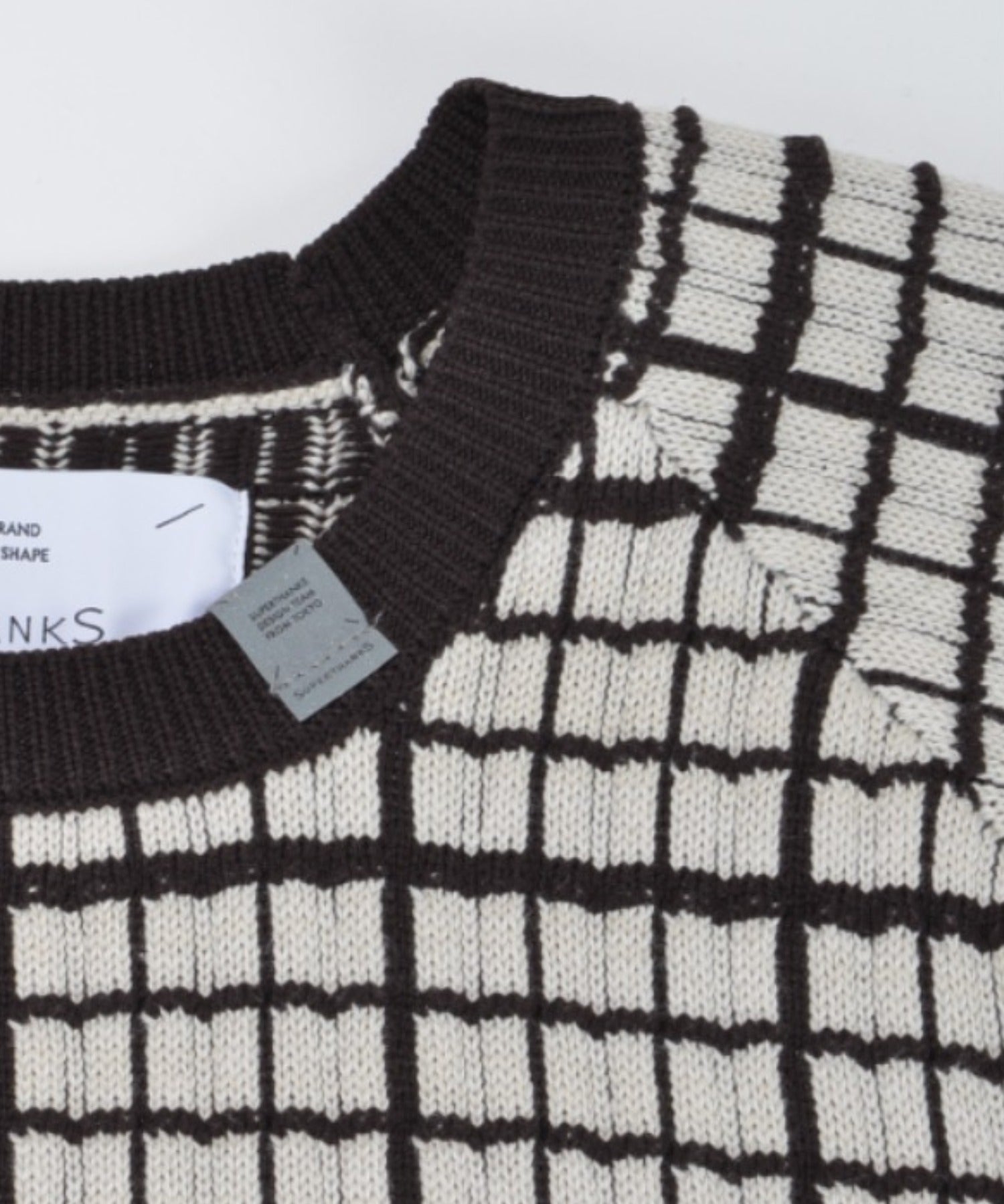 Graph check Knit Cardigan - cream/brown