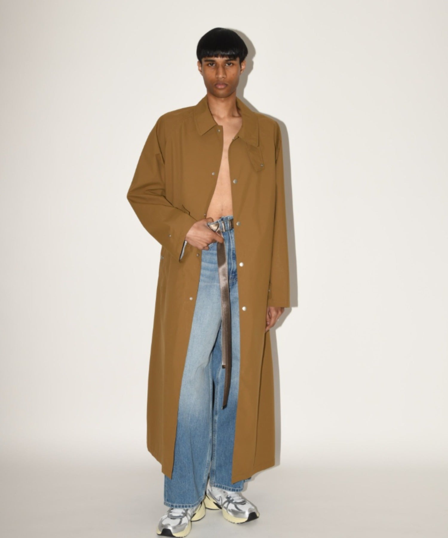 Soutien collar long coat - khaki/gray