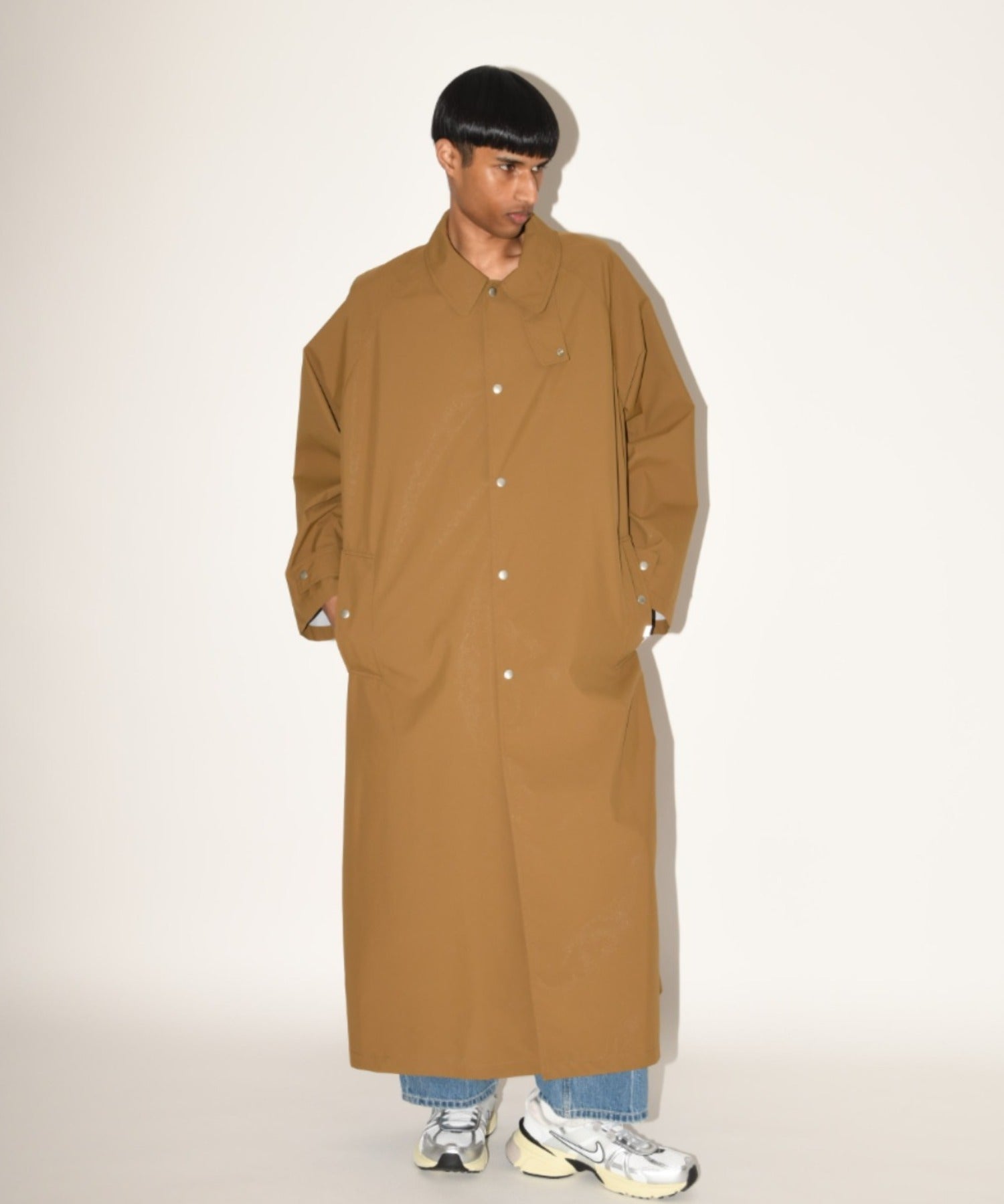 Soutien collar long coat - khaki/gray