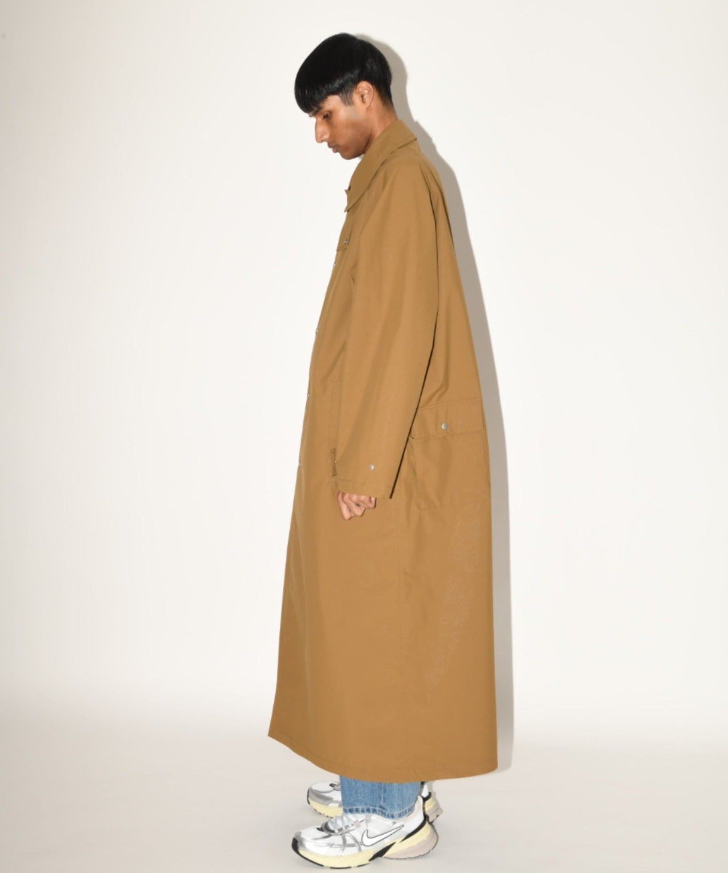 Soutien collar long coat - khaki/gray
