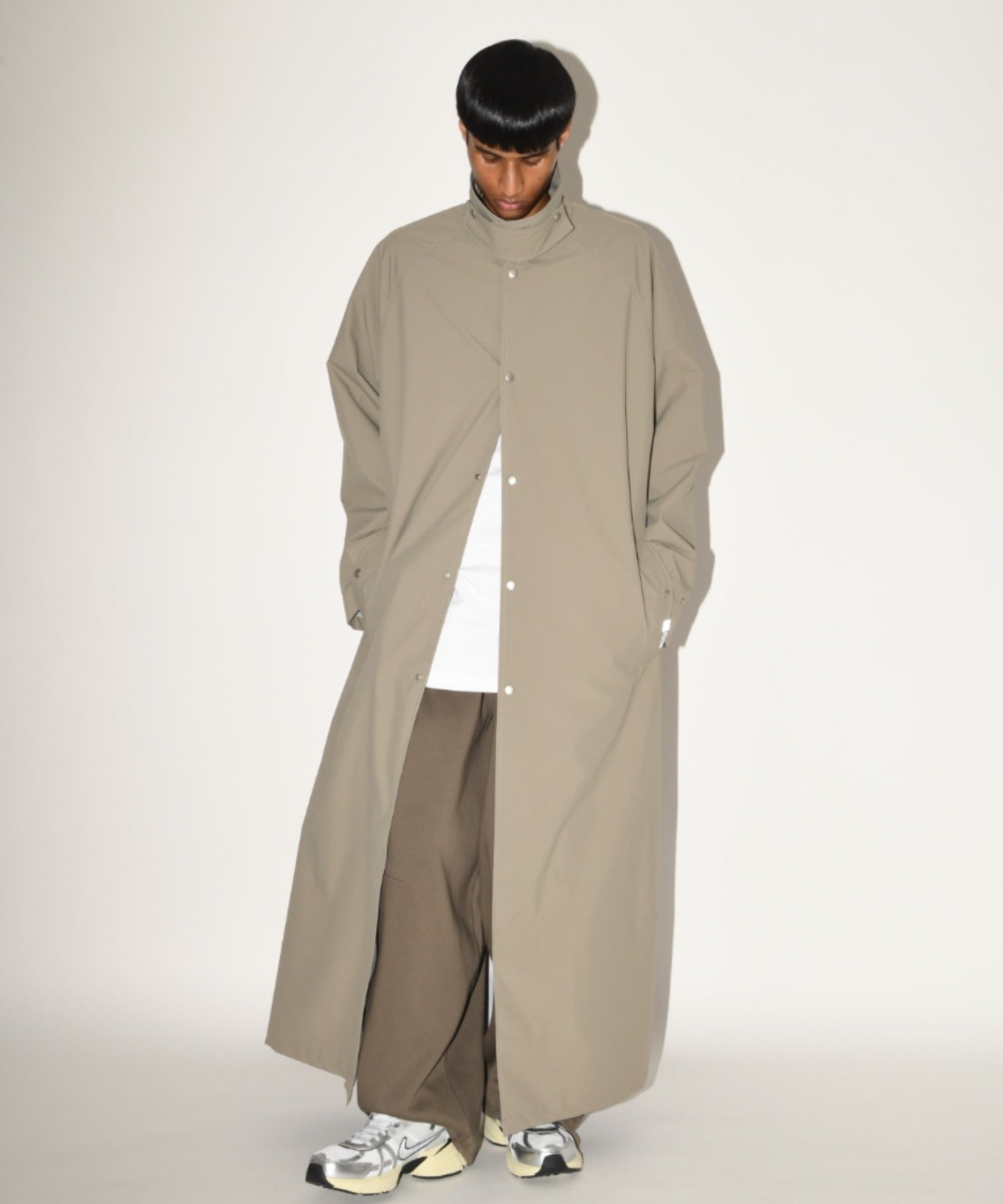Soutien collar long coat - khaki/gray