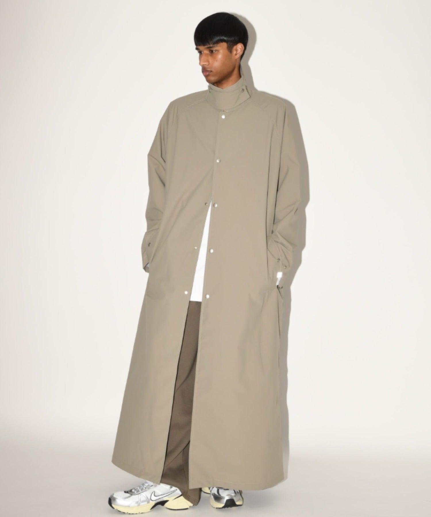 Soutien collar long coat - khaki/gray