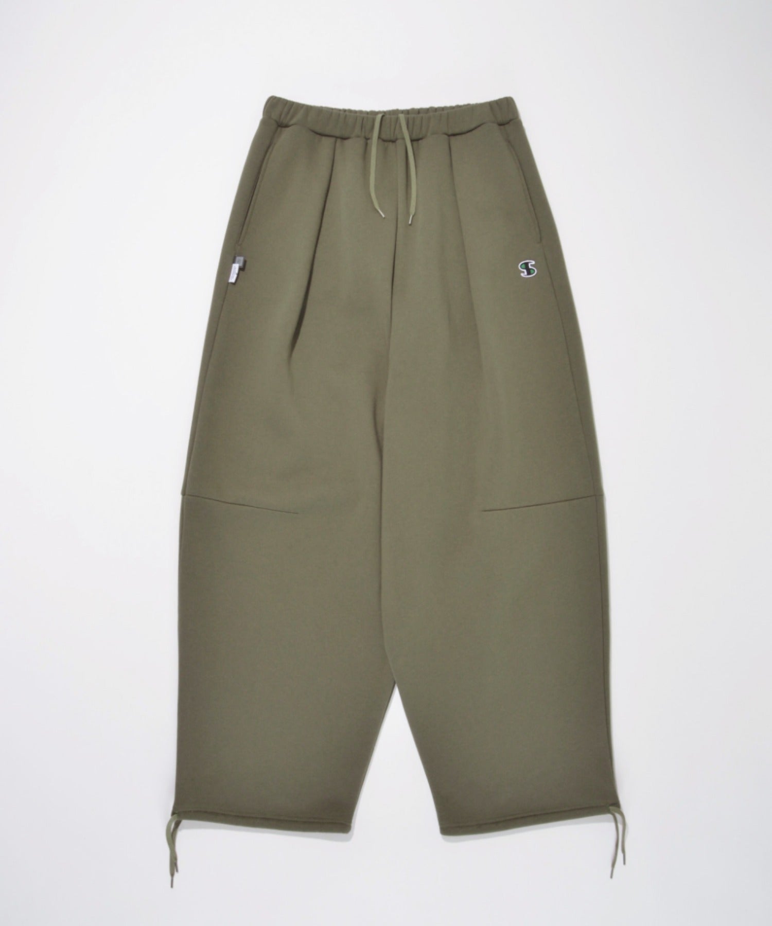 Wide tuck sweat trousers - almond green