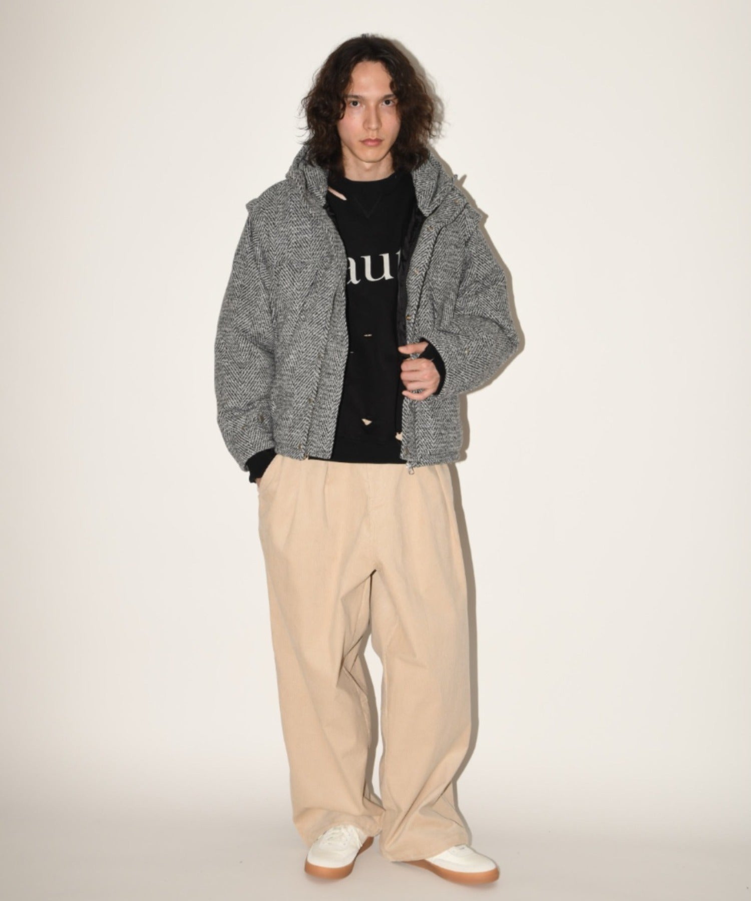 Corduroy neo slacks - black