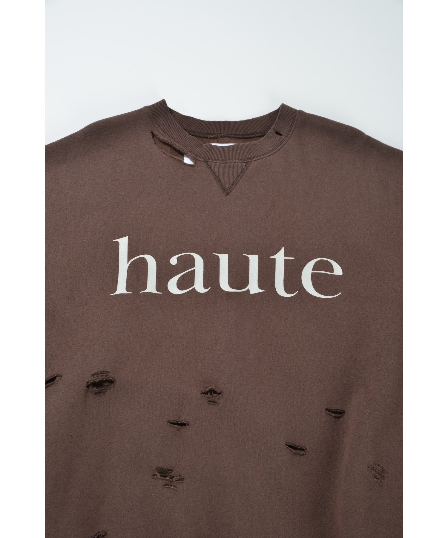 "haute" damage sweat crew neck - brown