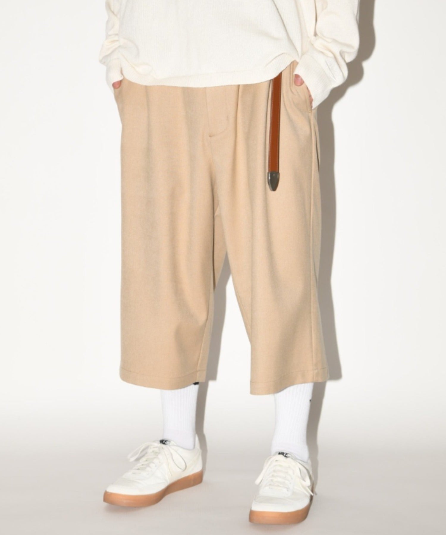 Cropped wide trousers - oatmeal
