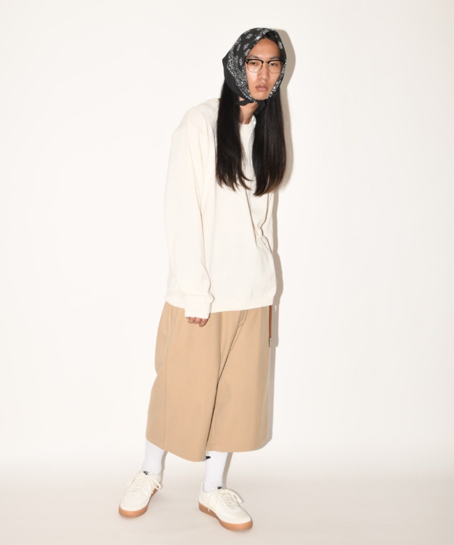 Cropped wide trousers - oatmeal