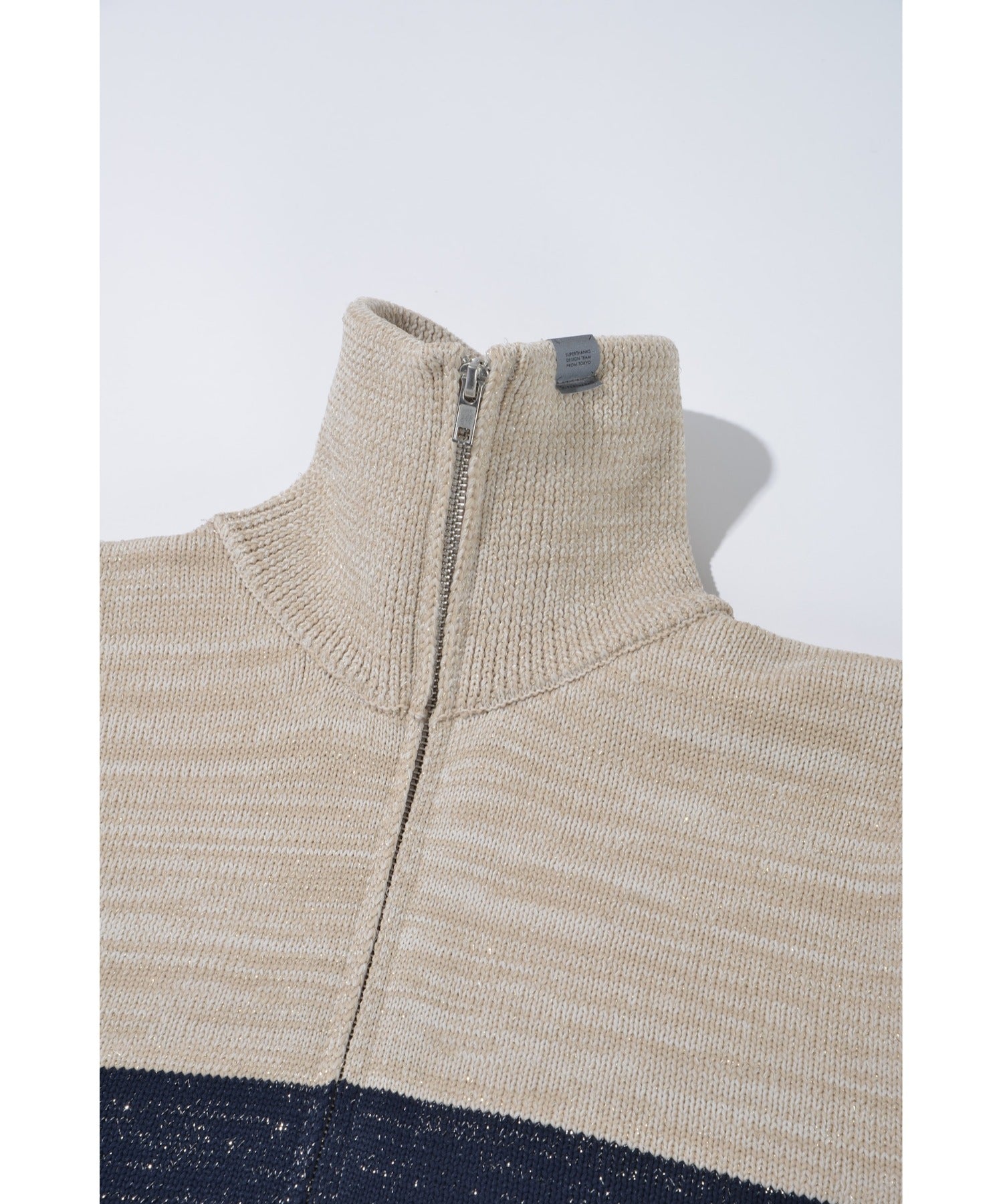 Glitter mix half zip border knit - black mix