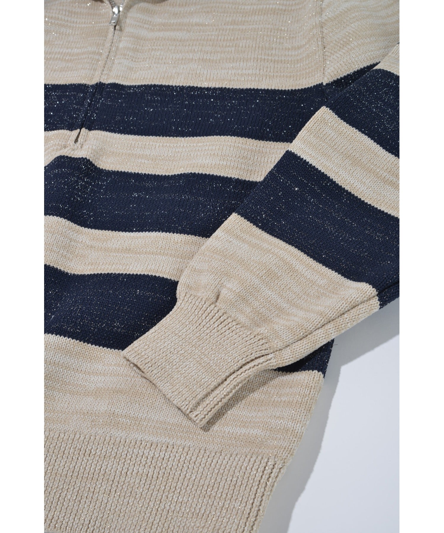 Glitter mix half zip border knit - black mix