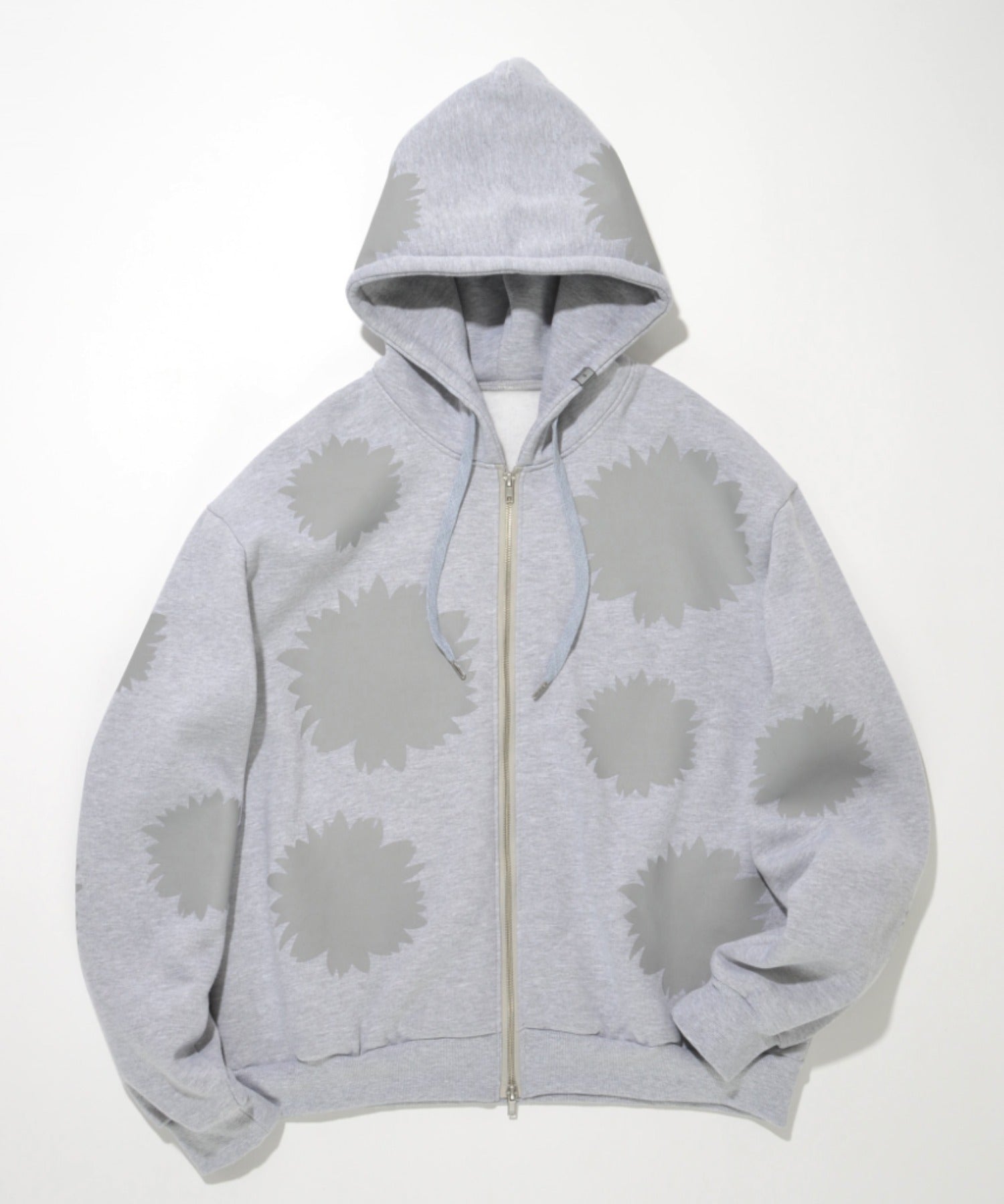 Flower sweat zip-hoodie - ash gray
