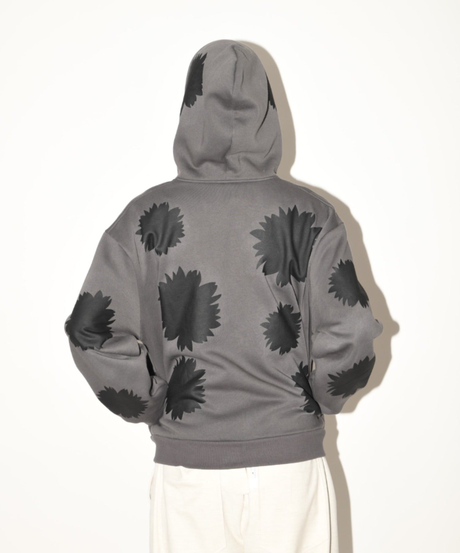 Flower sweat zip-hoodie - c.gray