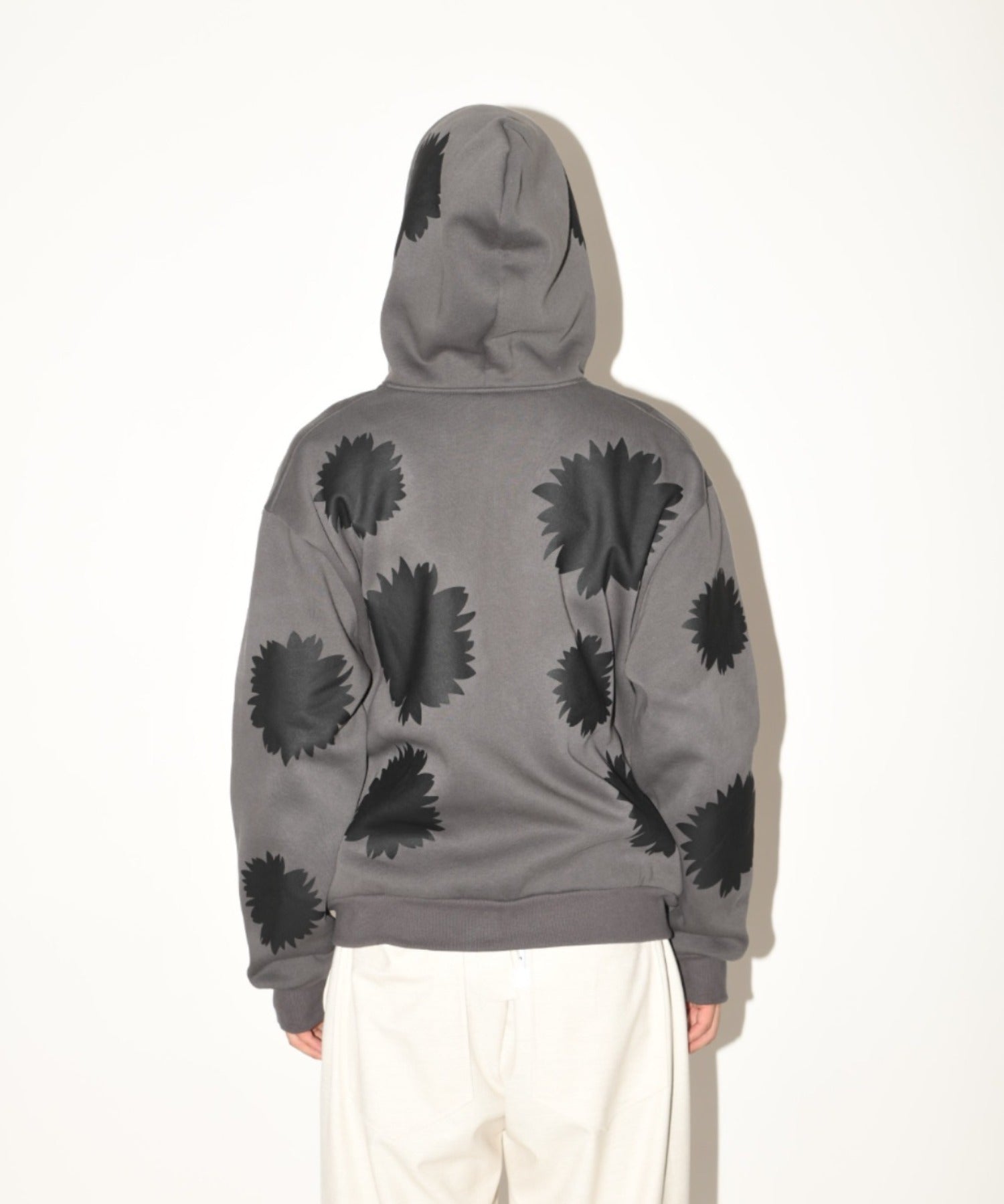 Flower sweat zip-hoodie - c.gray