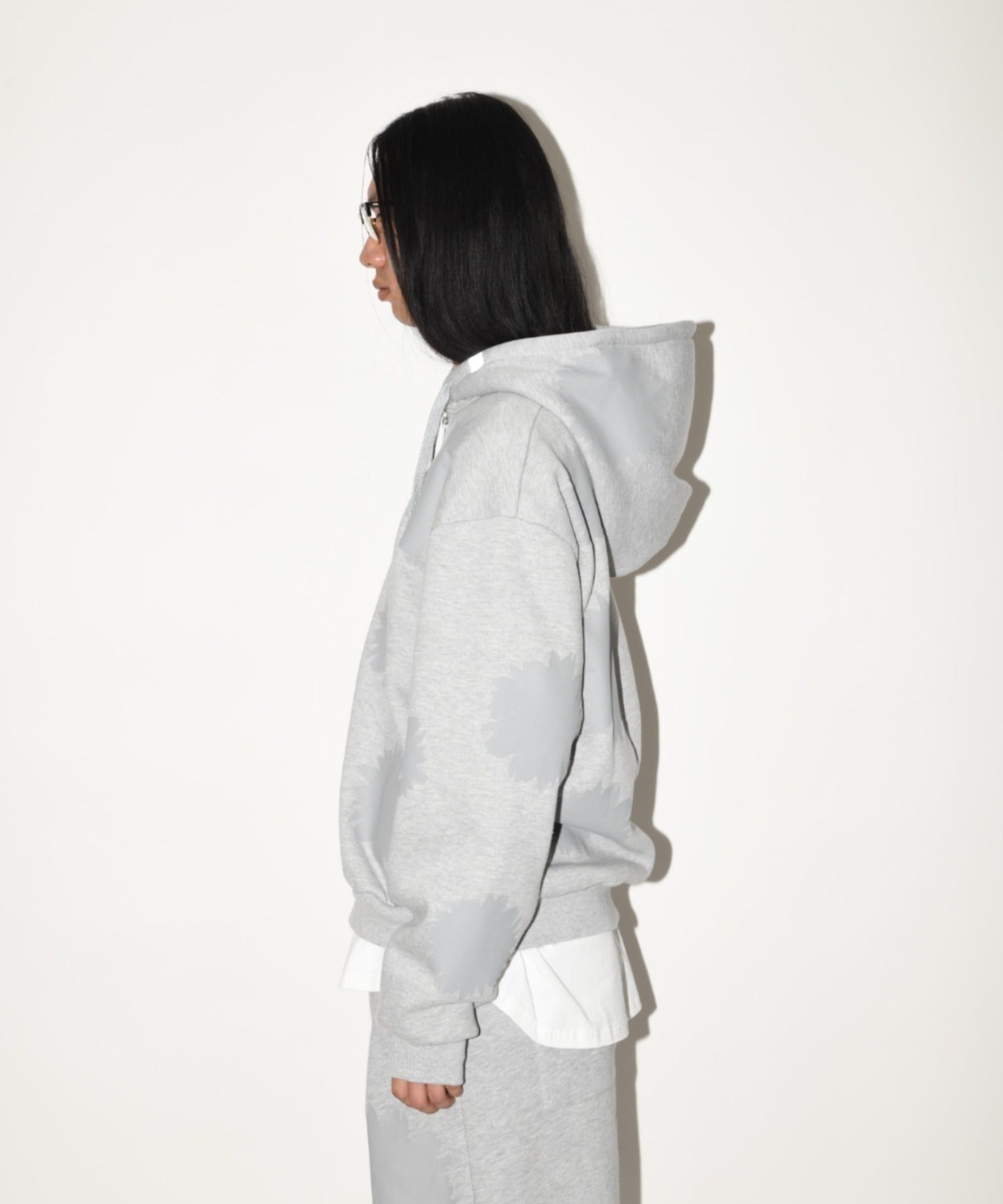Flower sweat zip-hoodie - c.gray