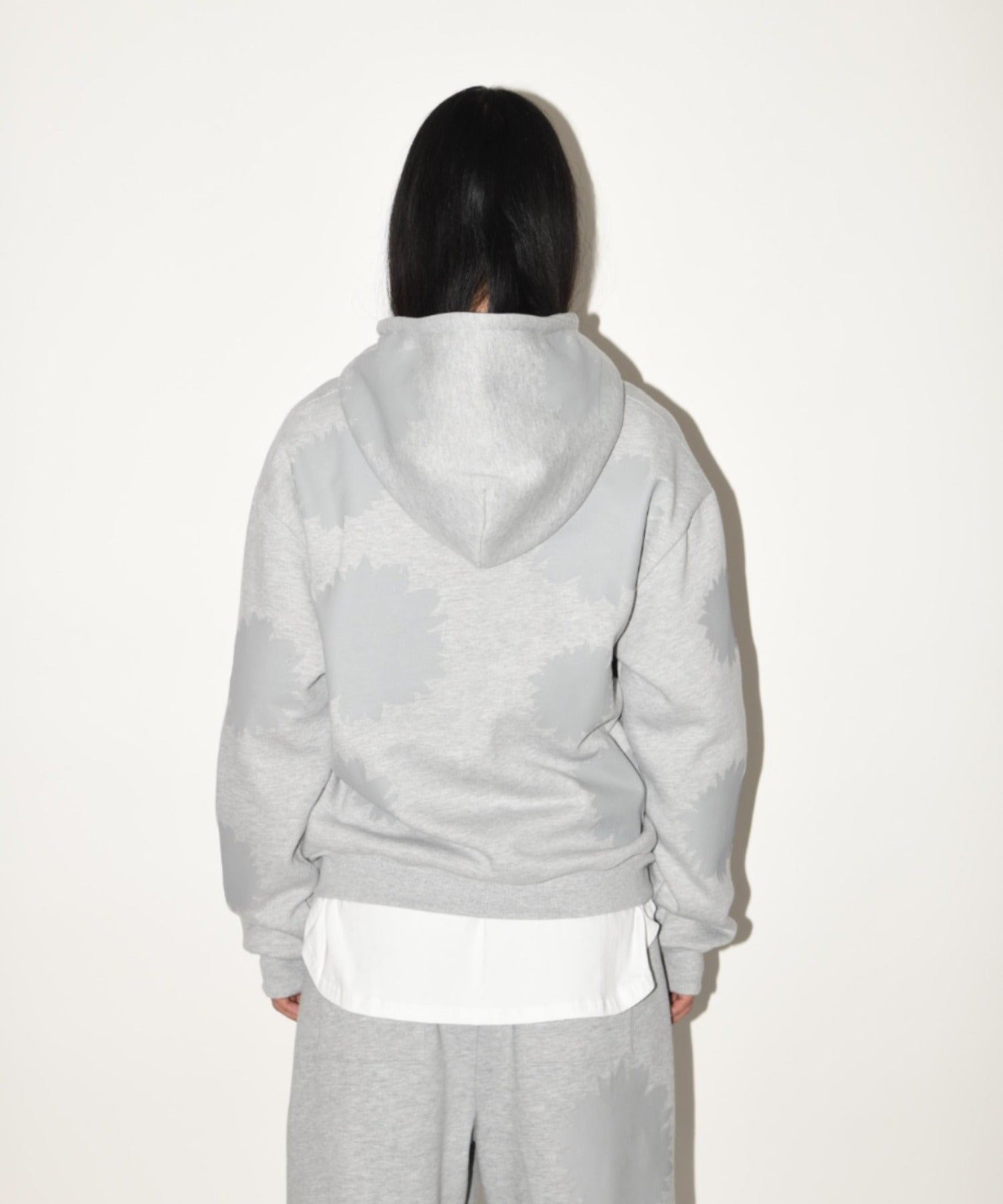 Flower sweat zip-hoodie - c.gray