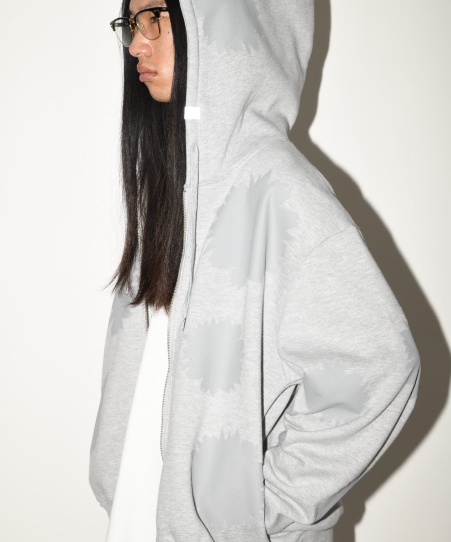 Flower sweat zip-hoodie - c.gray