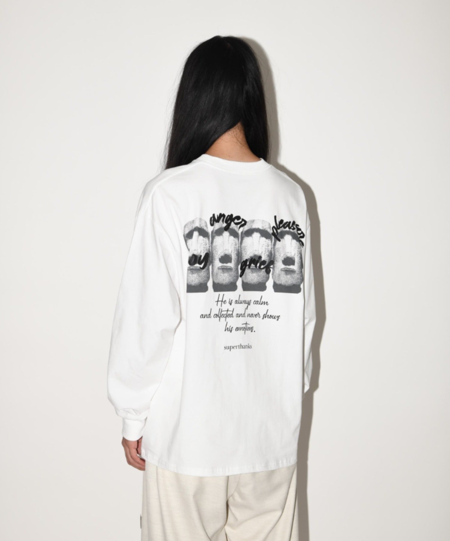 "kidoairaku"L/S T-shirt - white