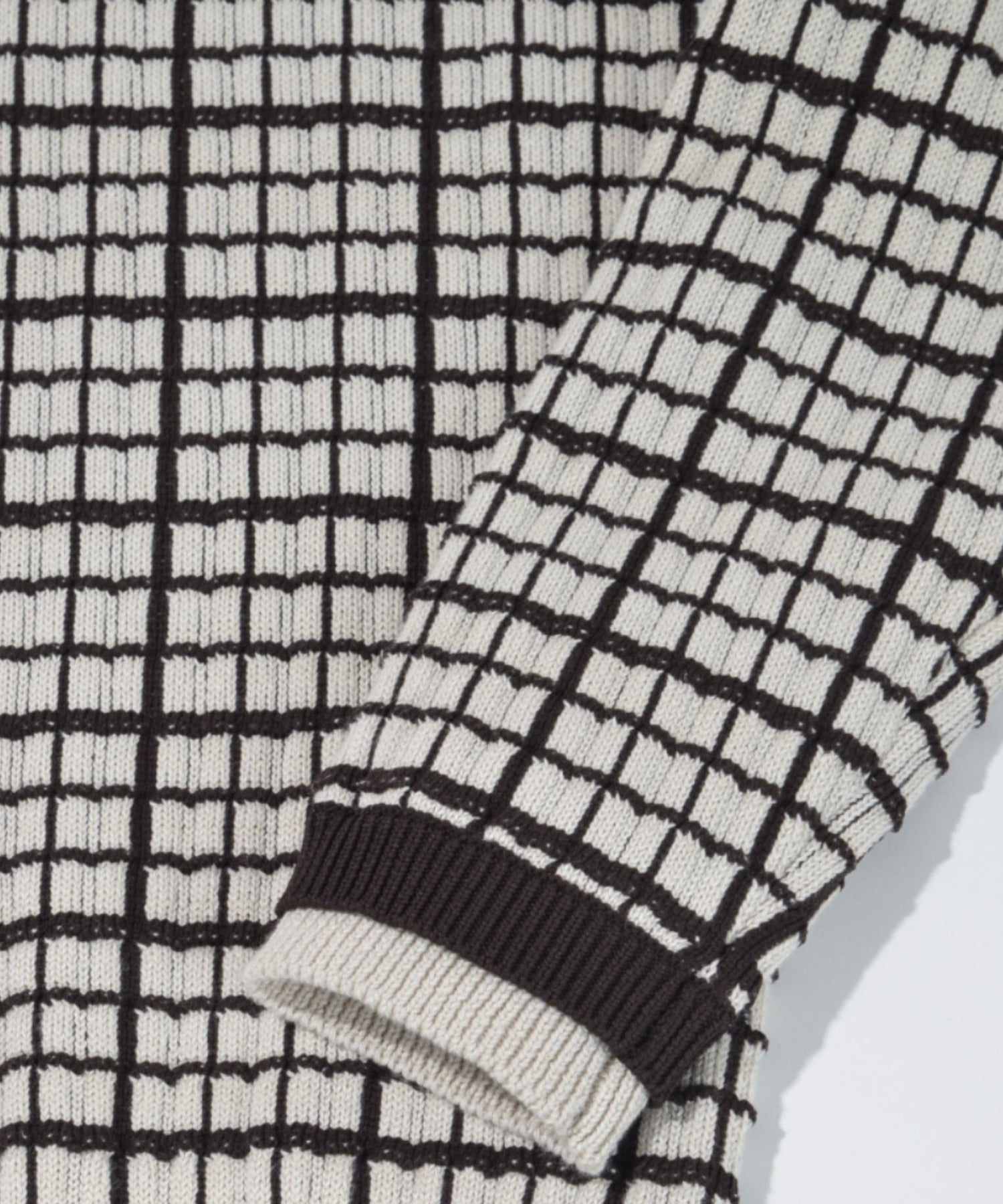 Graph check Knit Cardigan - cream/brown