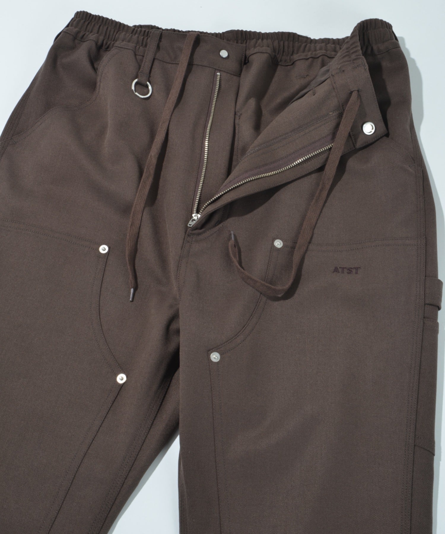 Layered hem Double knee Pants - black